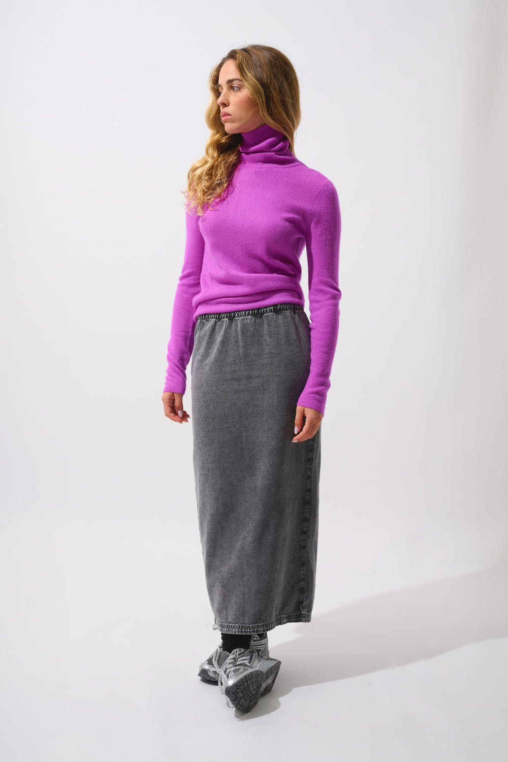 bise pull col roulé violet 100% cachemire