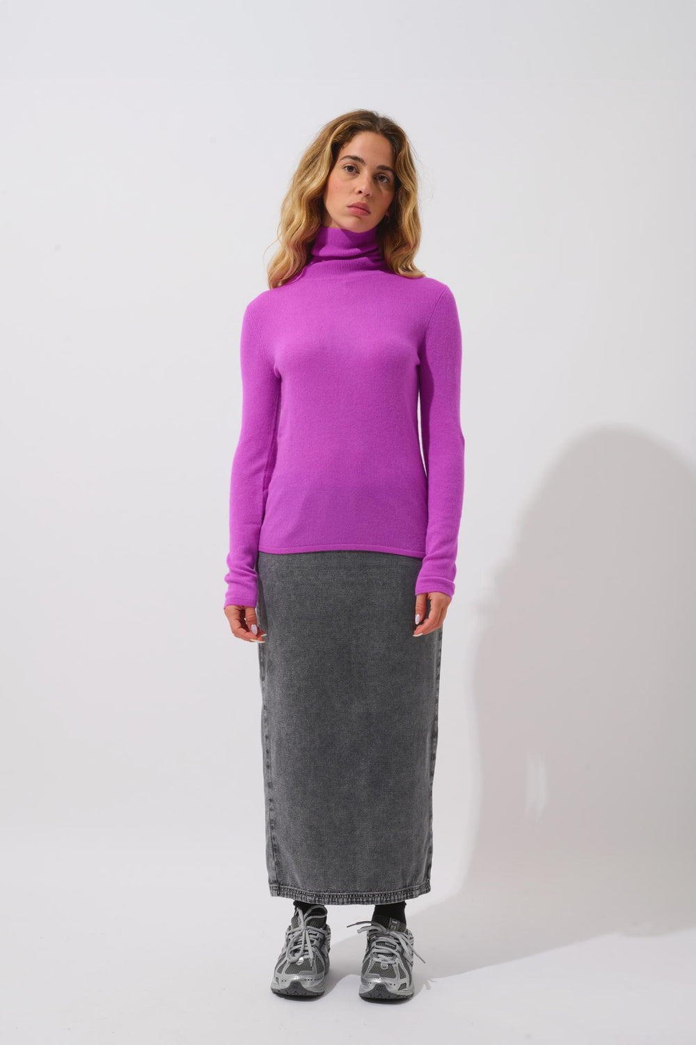 BISE pull col roulé violet fluo 100% cachemire