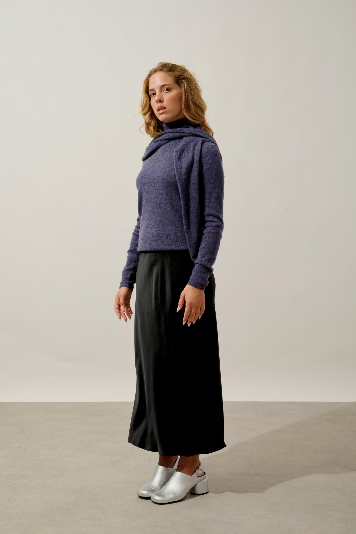 BISE pull col roulé violet gris chiné 100% cachemire