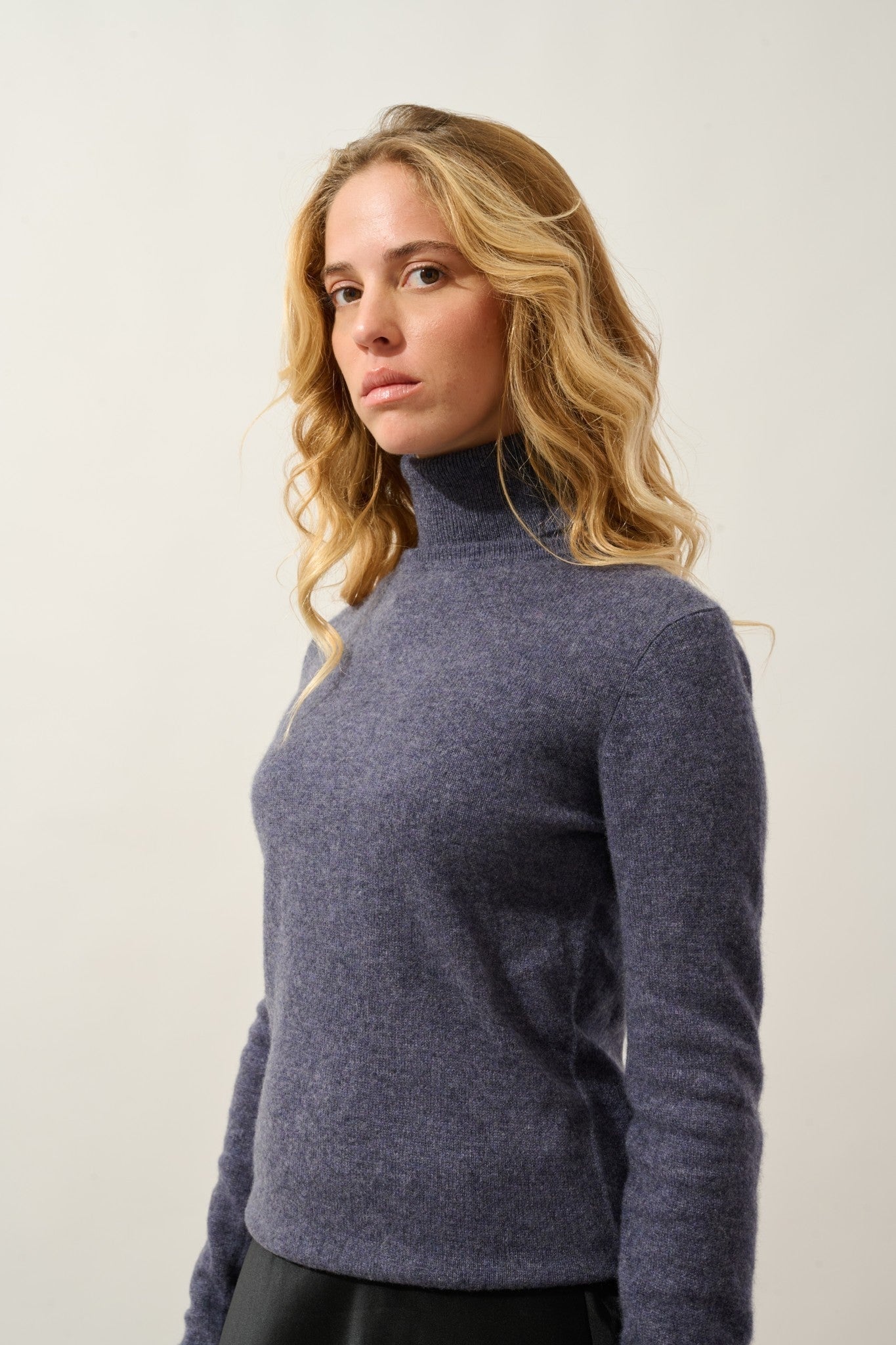 bise pull col roulé violet gris chiné 100% cachemire