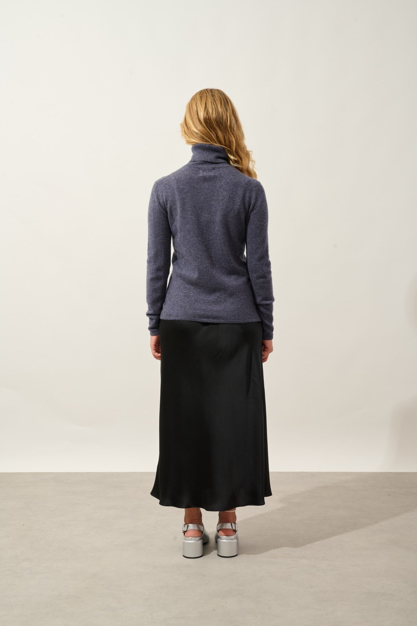 bise pull col roulé violet gris chiné 100% cachemire