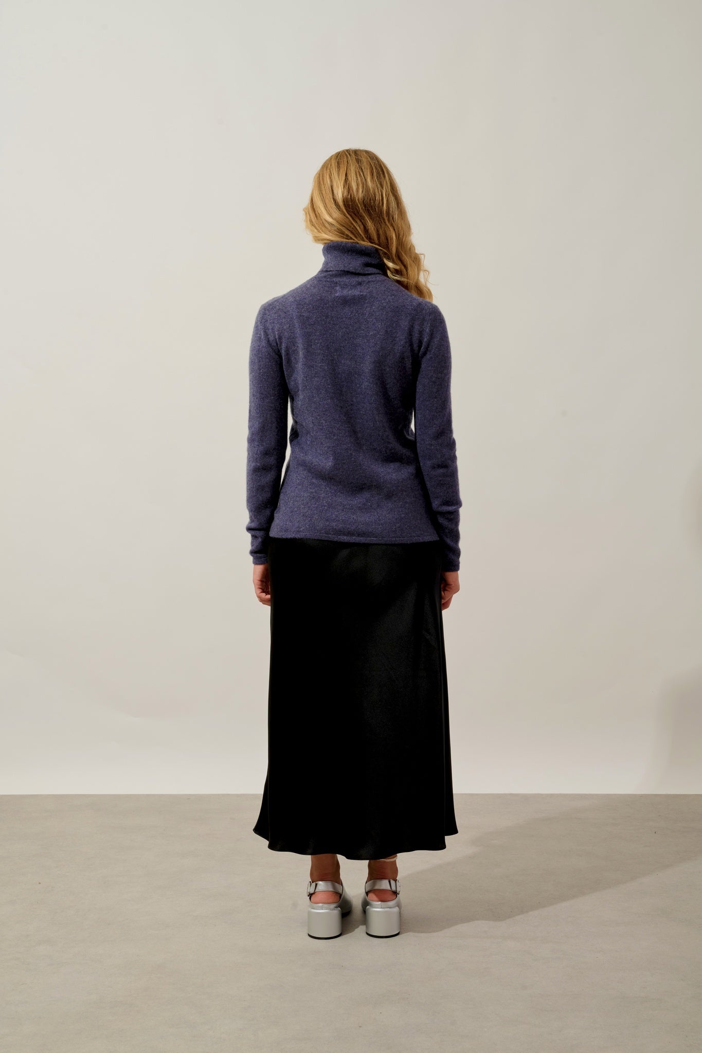 BISE pull col roulé violet gris chiné 100% cachemire