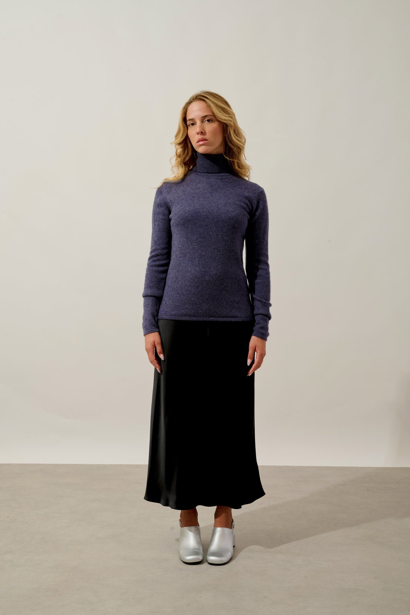 BISE pull col roulé violet gris chiné 100% cachemire