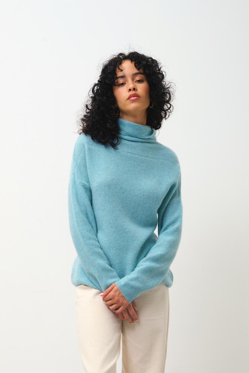 BLANTYRE Rollkragenpullover aqua meliert 100% Kaschmir