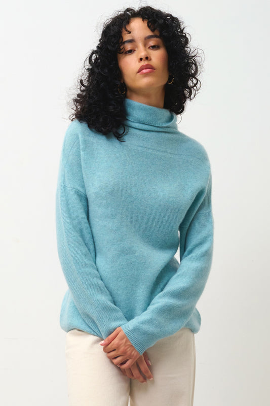 BLANTYRE Rollkragenpullover aqua meliert 100% Kaschmir