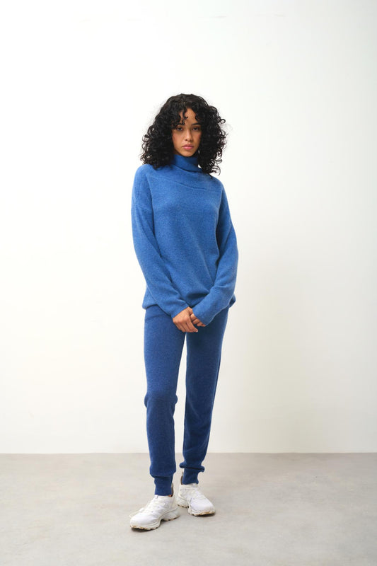 BLANTYRE denim blue turtleneck sweater 100% cashmere