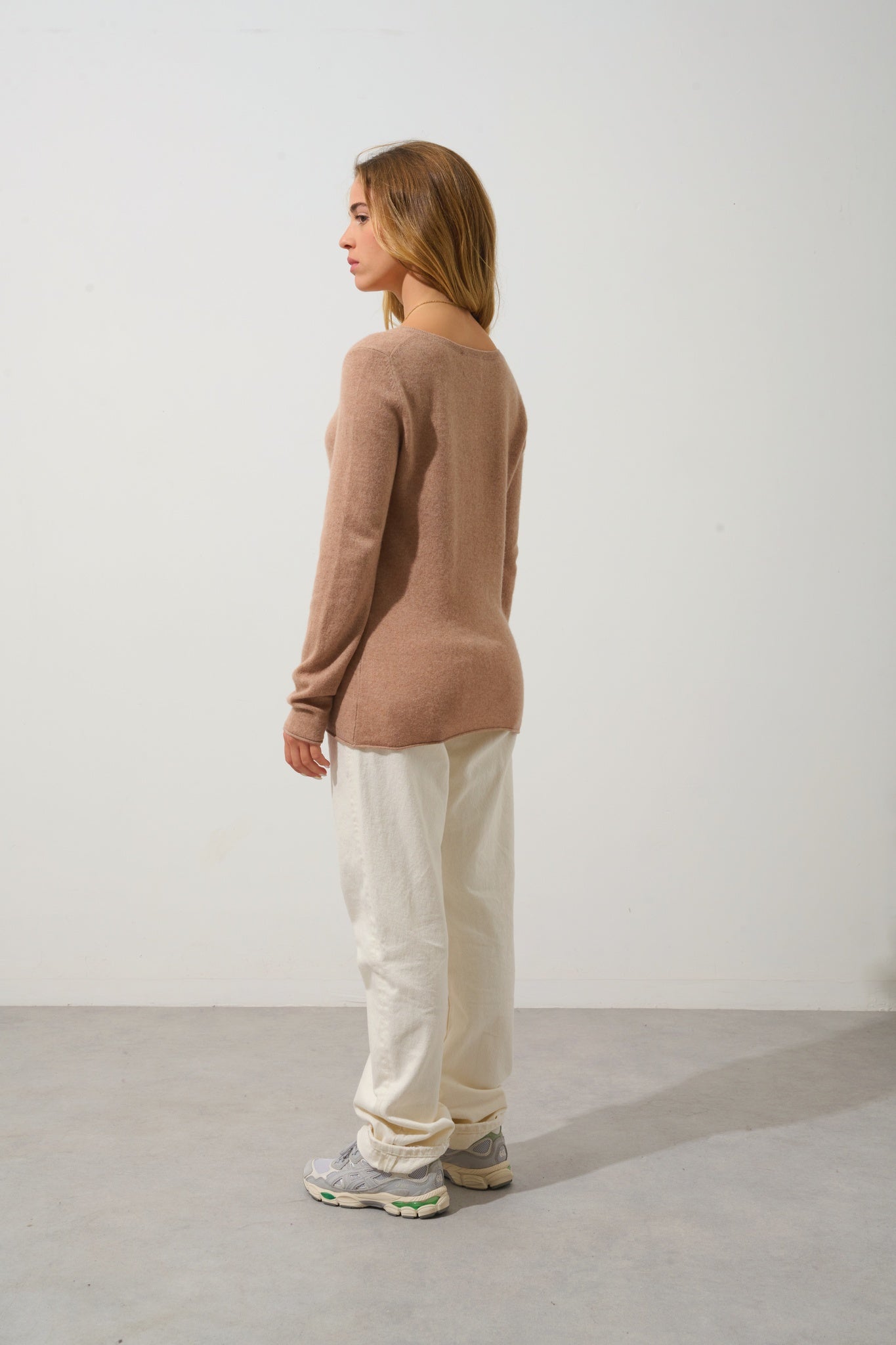 BODMIN Pullover mit Tunika-Kragen camel meliert 100% Kaschmir