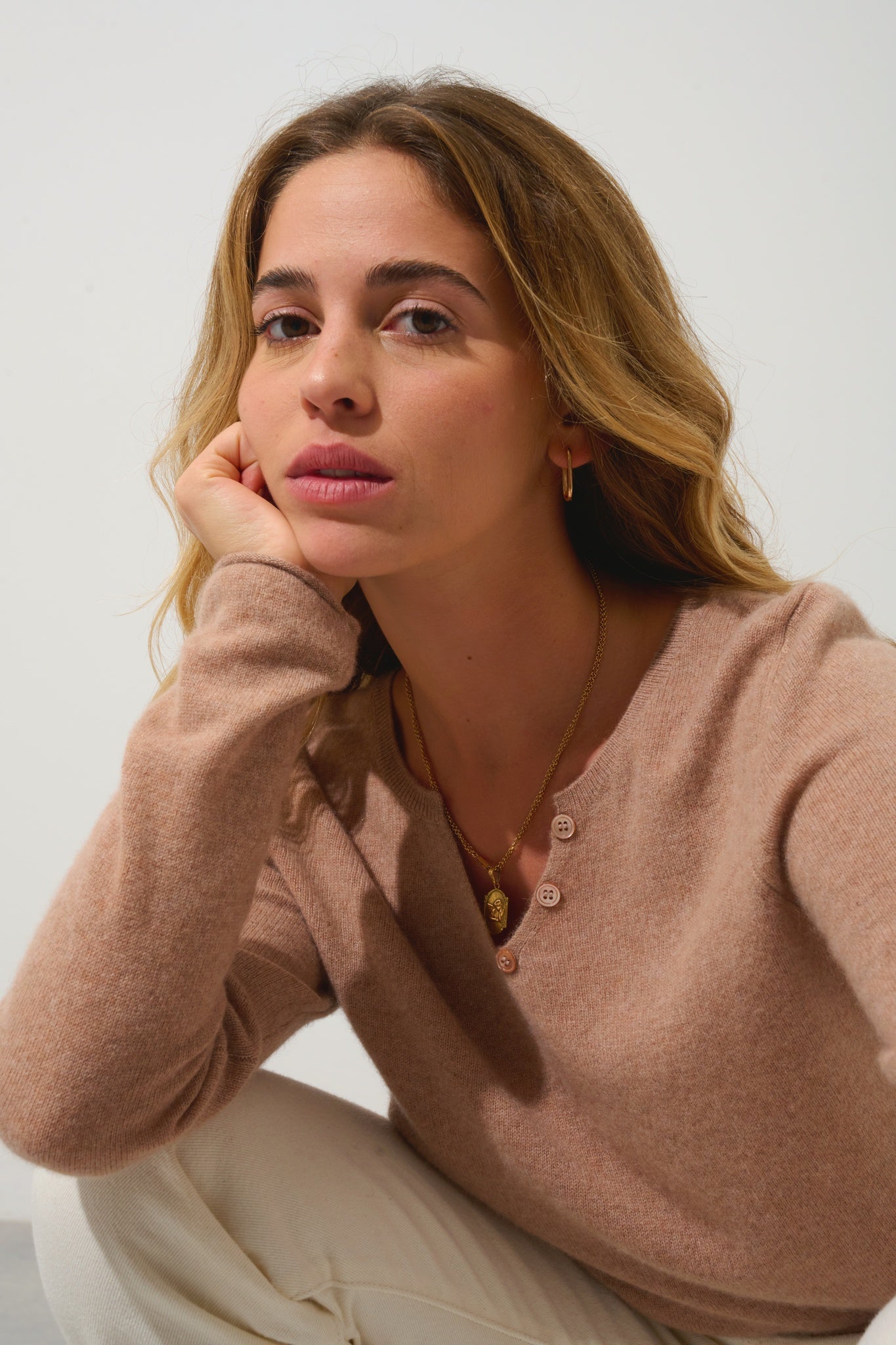 BODMIN Pullover mit Tunika-Kragen camel meliert 100% Kaschmir