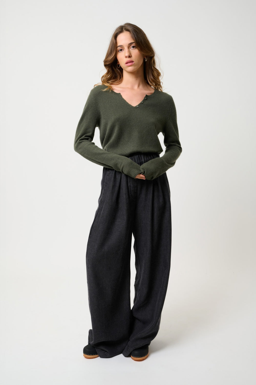 bodmin pull col tunisien kaki 100% cachemire