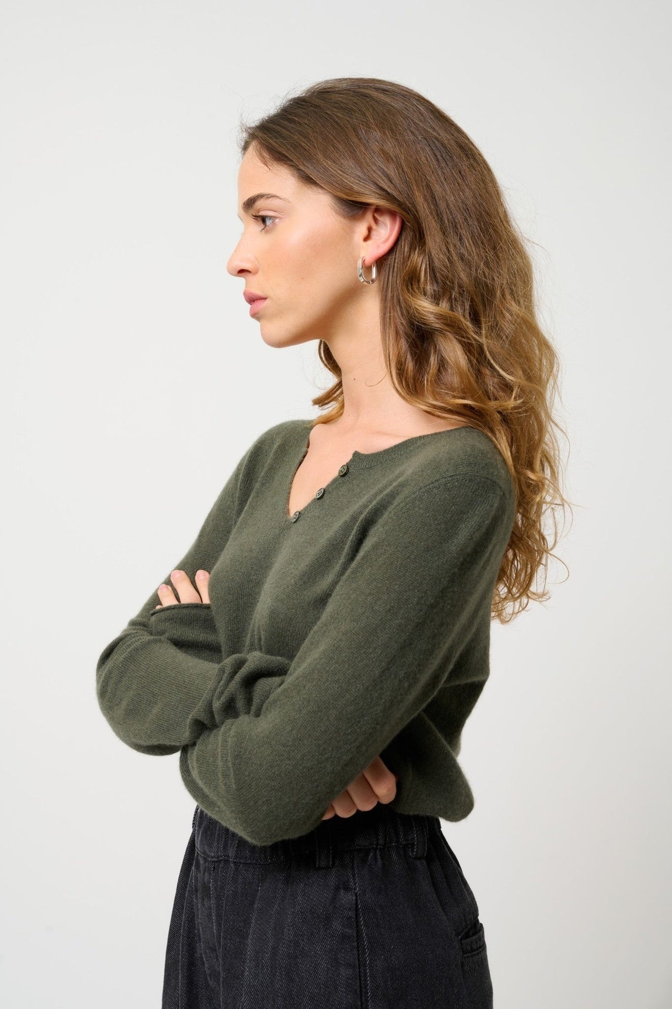 bodmin pull col tunisien kaki 100% cachemire