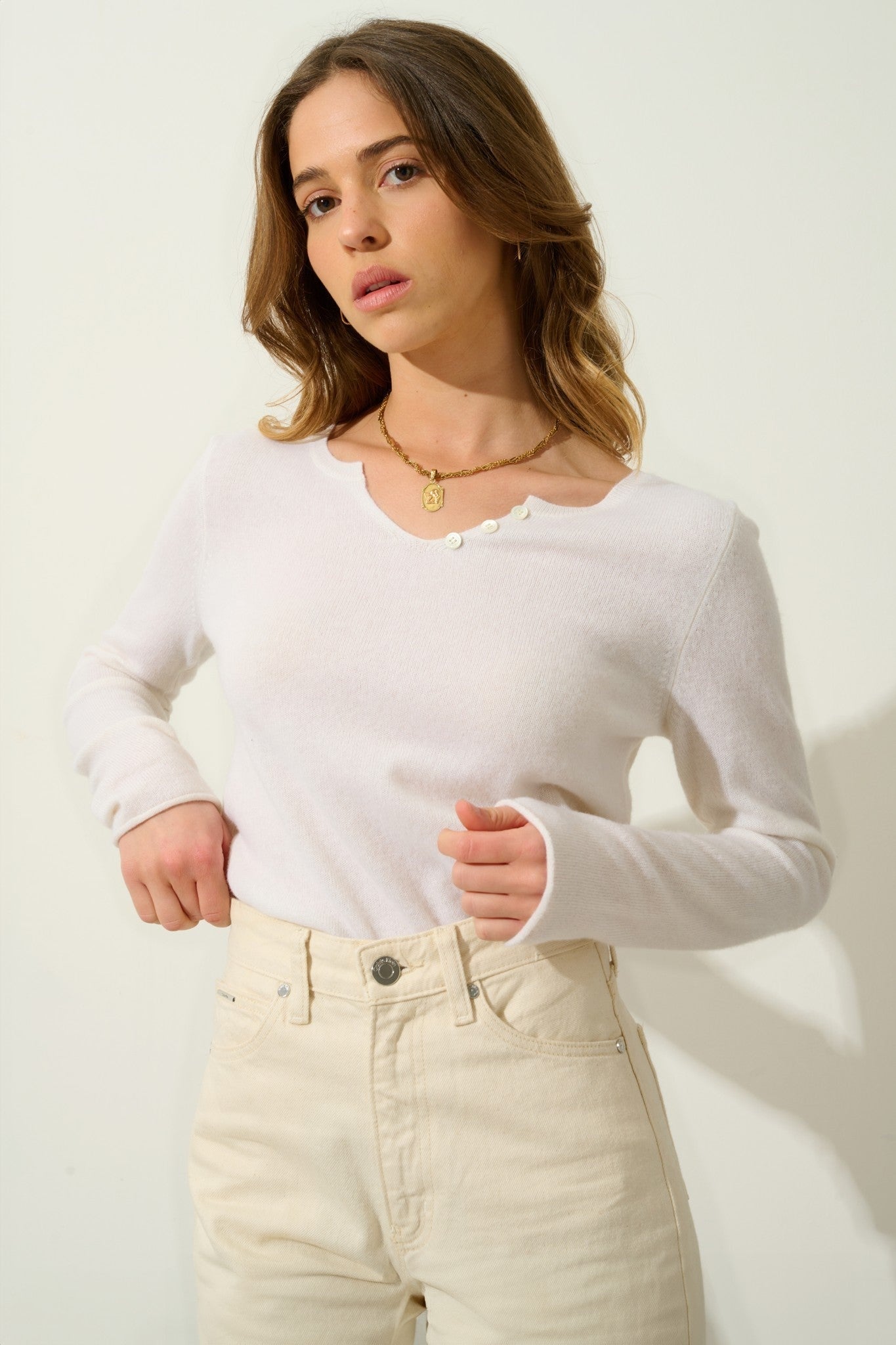 bodmin pull col tunisien neige 100% cachemire