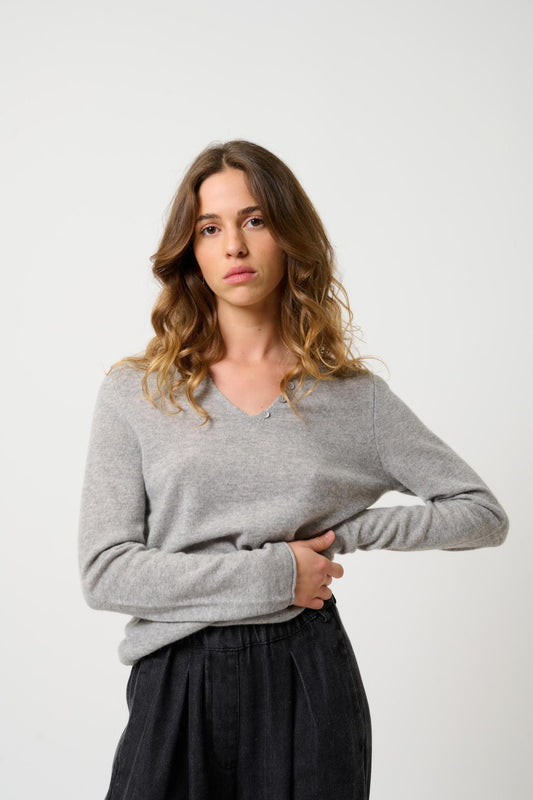 BODMIN pull col tunisien nuage chiné 100% cachemire