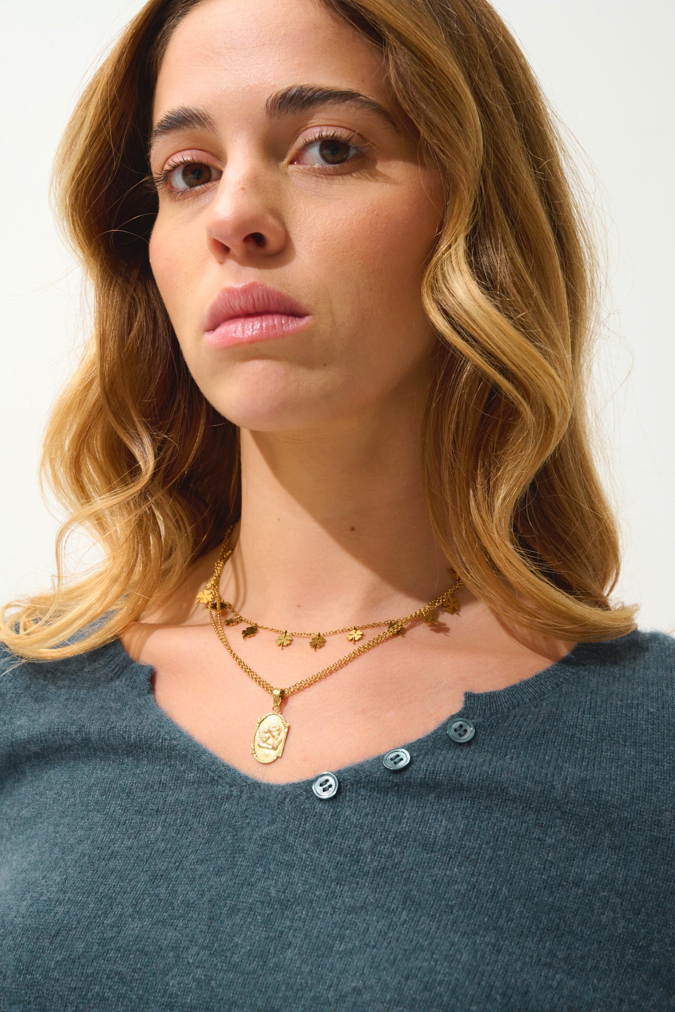 BODMIN pull col tunisien vert canard chiné 100% cachemire