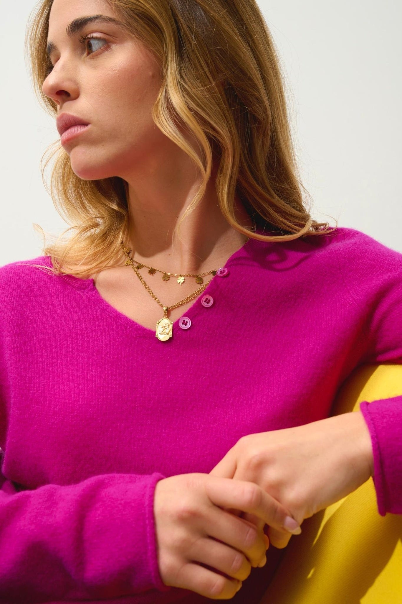 BODMIN 100% cashmere tunisian collar sweater in violet