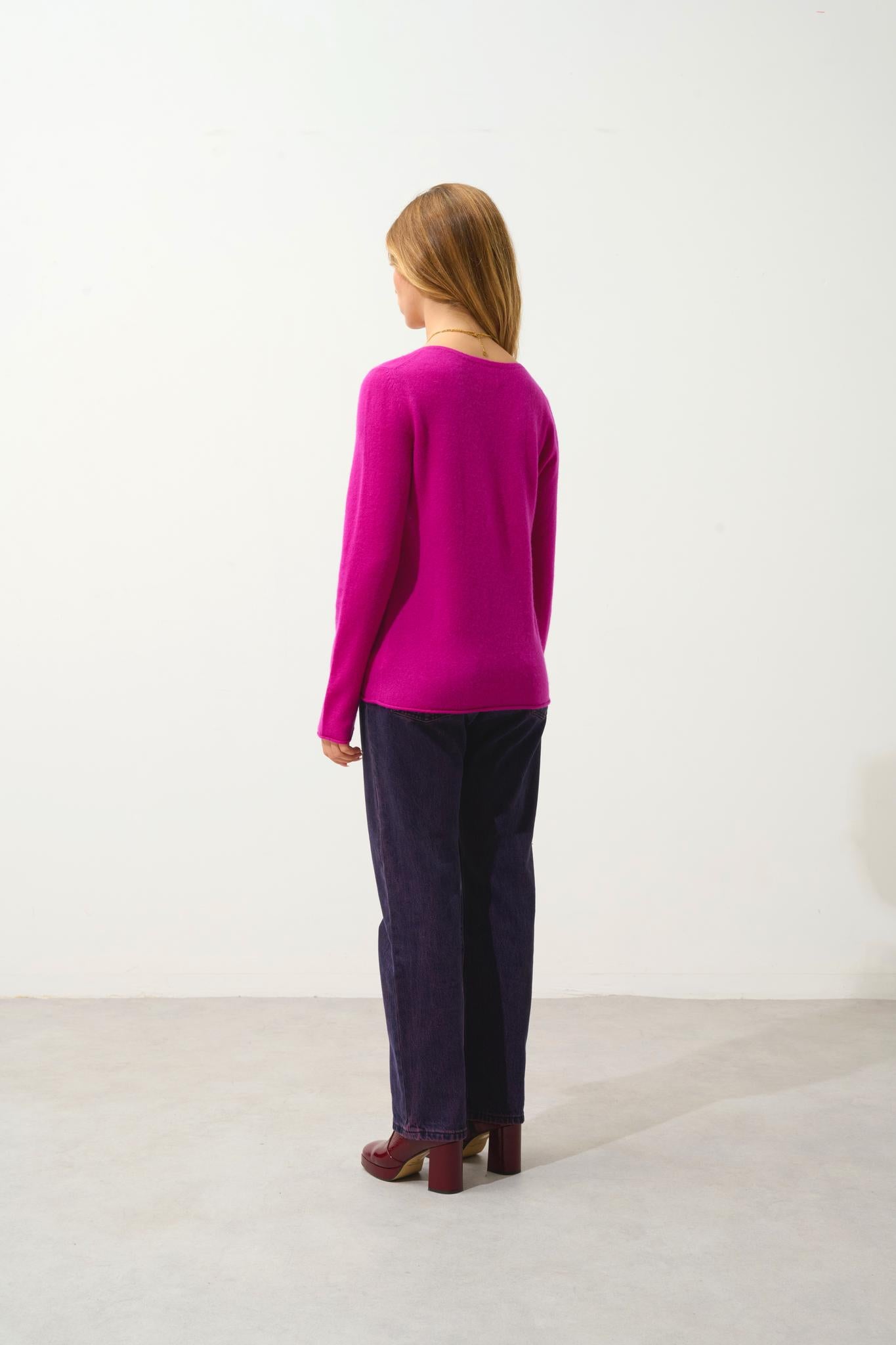 BODMIN 100% cashmere tunisian collar sweater in violet