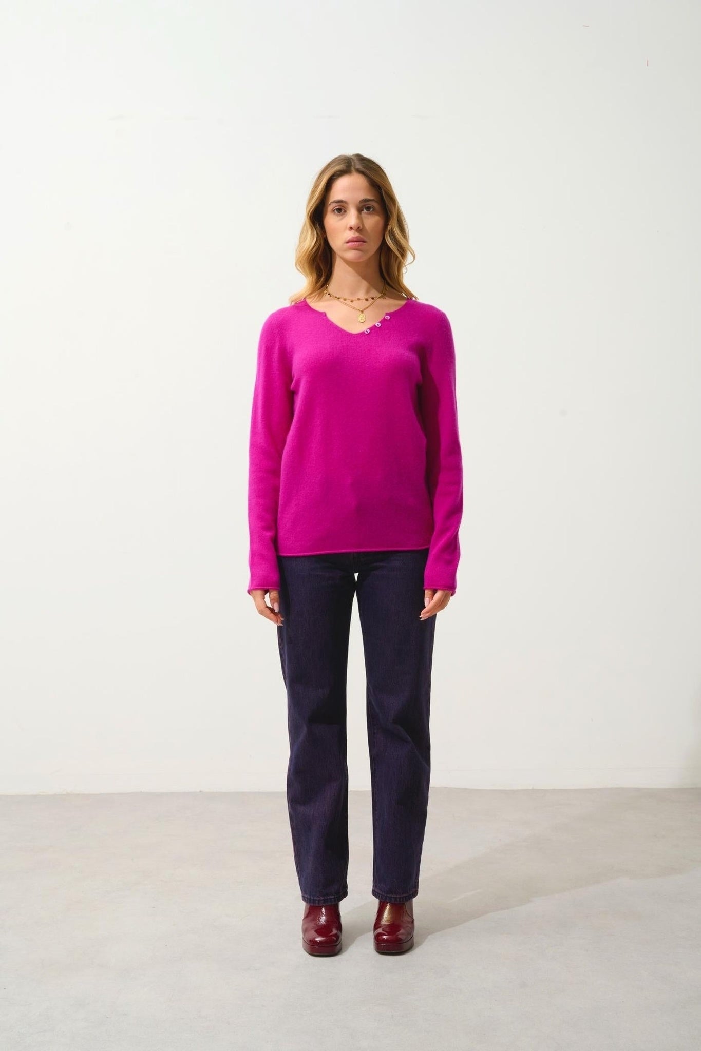 BODMIN 100% cashmere tunisian collar sweater in violet