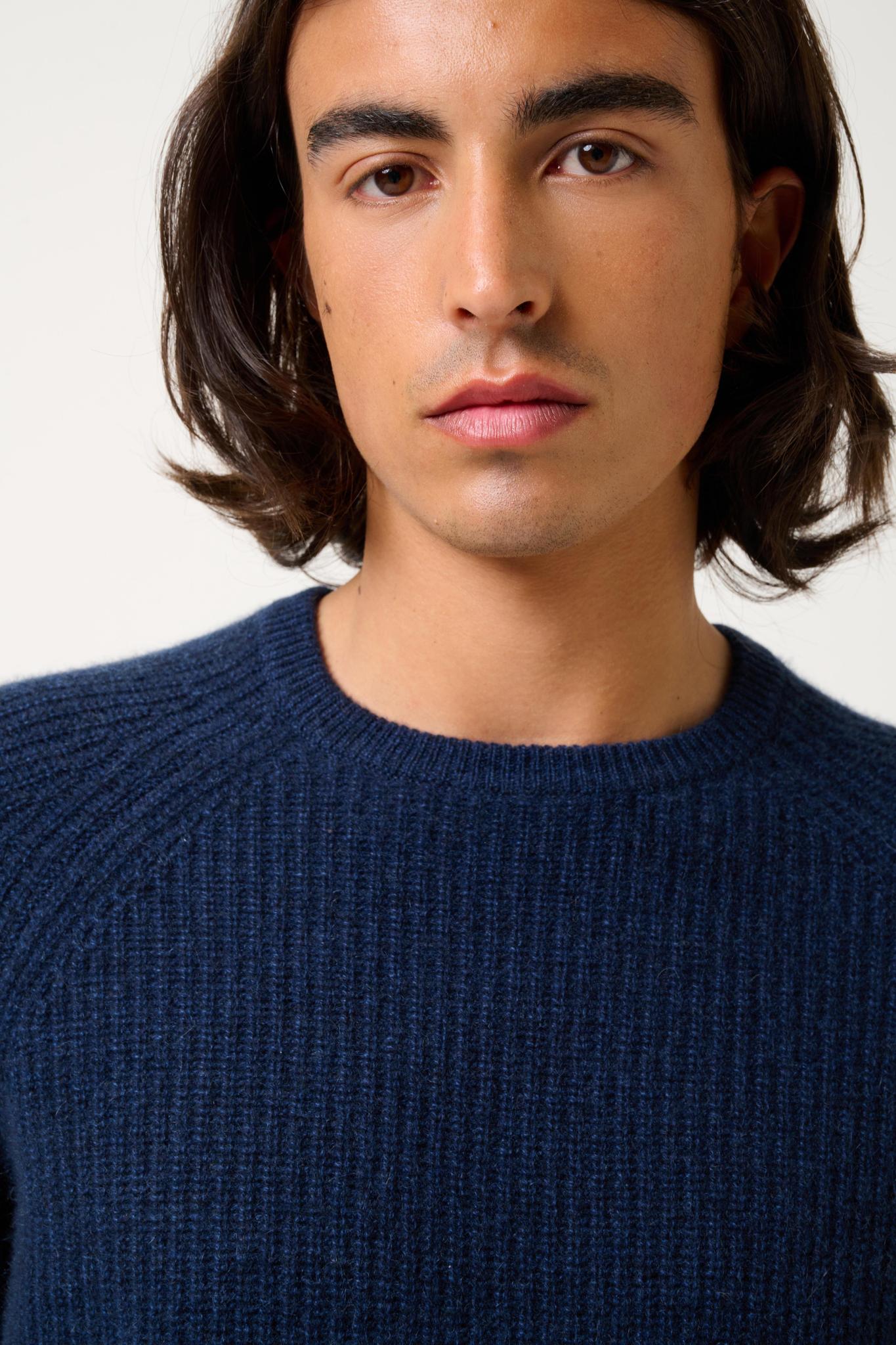 CABANES 4-thread mottled blue round-neck sweater 100% cashmere