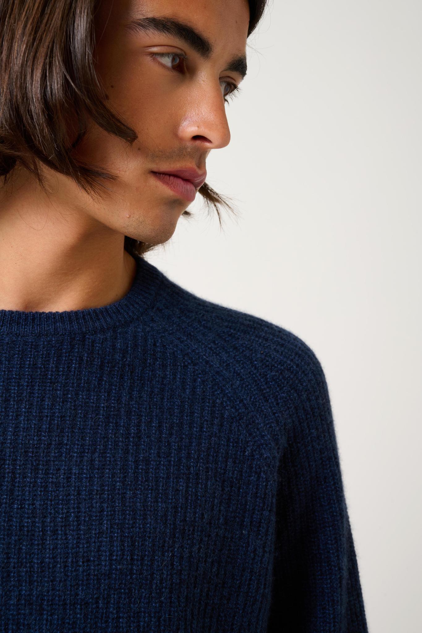 CABANES 4-thread mottled blue round-neck sweater 100% cashmere