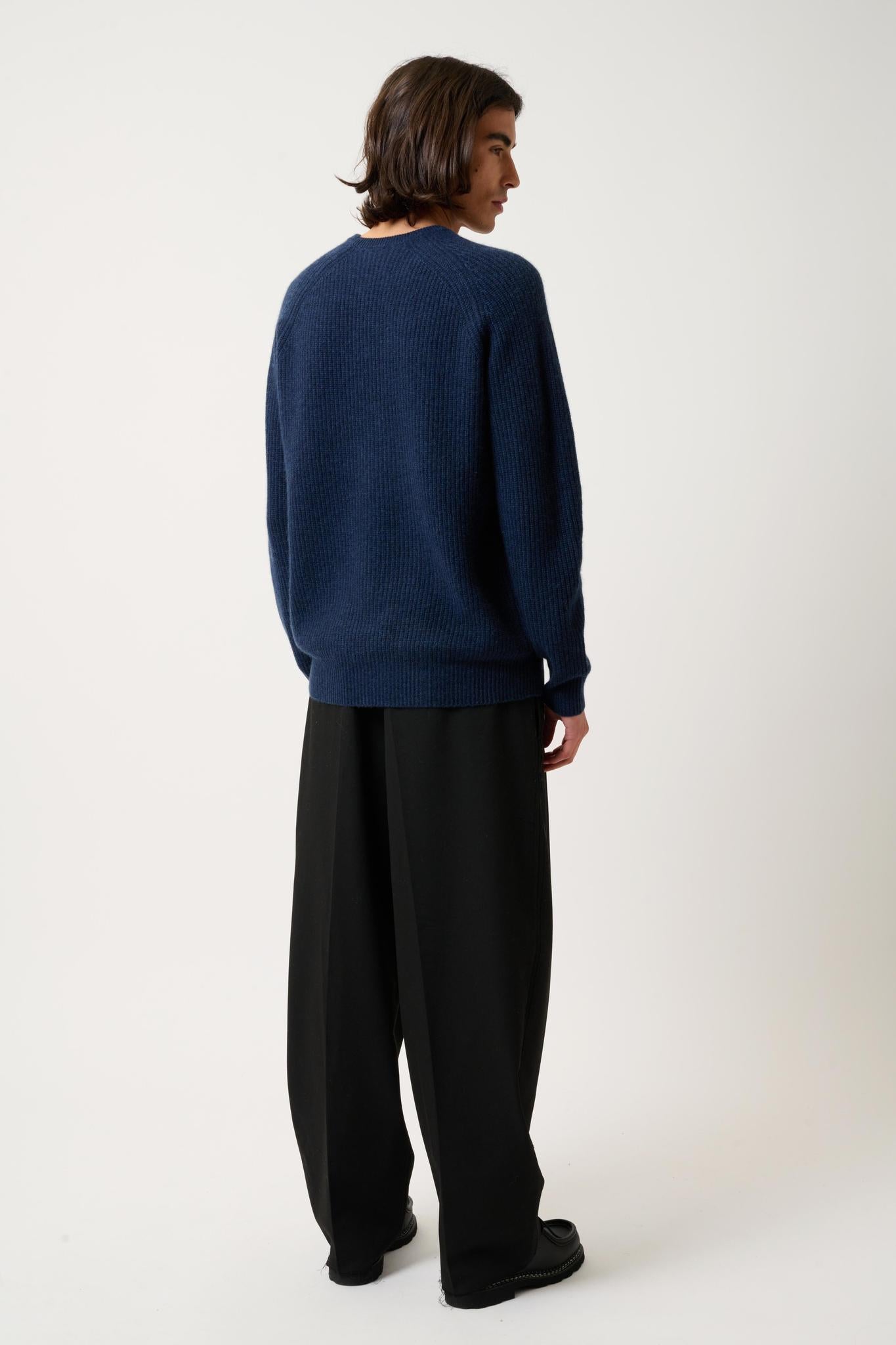 CABANES 4-thread mottled blue round-neck sweater 100% cashmere