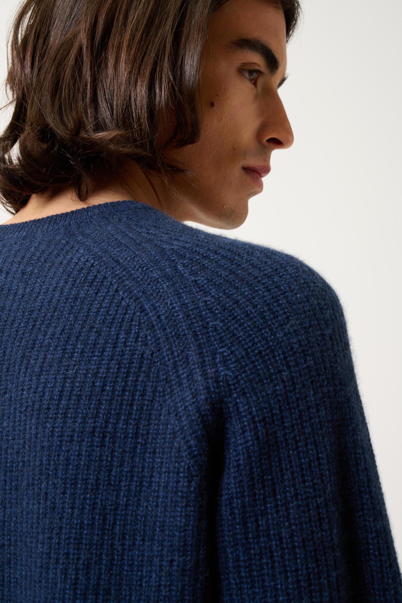 CABANES 4-thread mottled blue round-neck sweater 100% cashmere