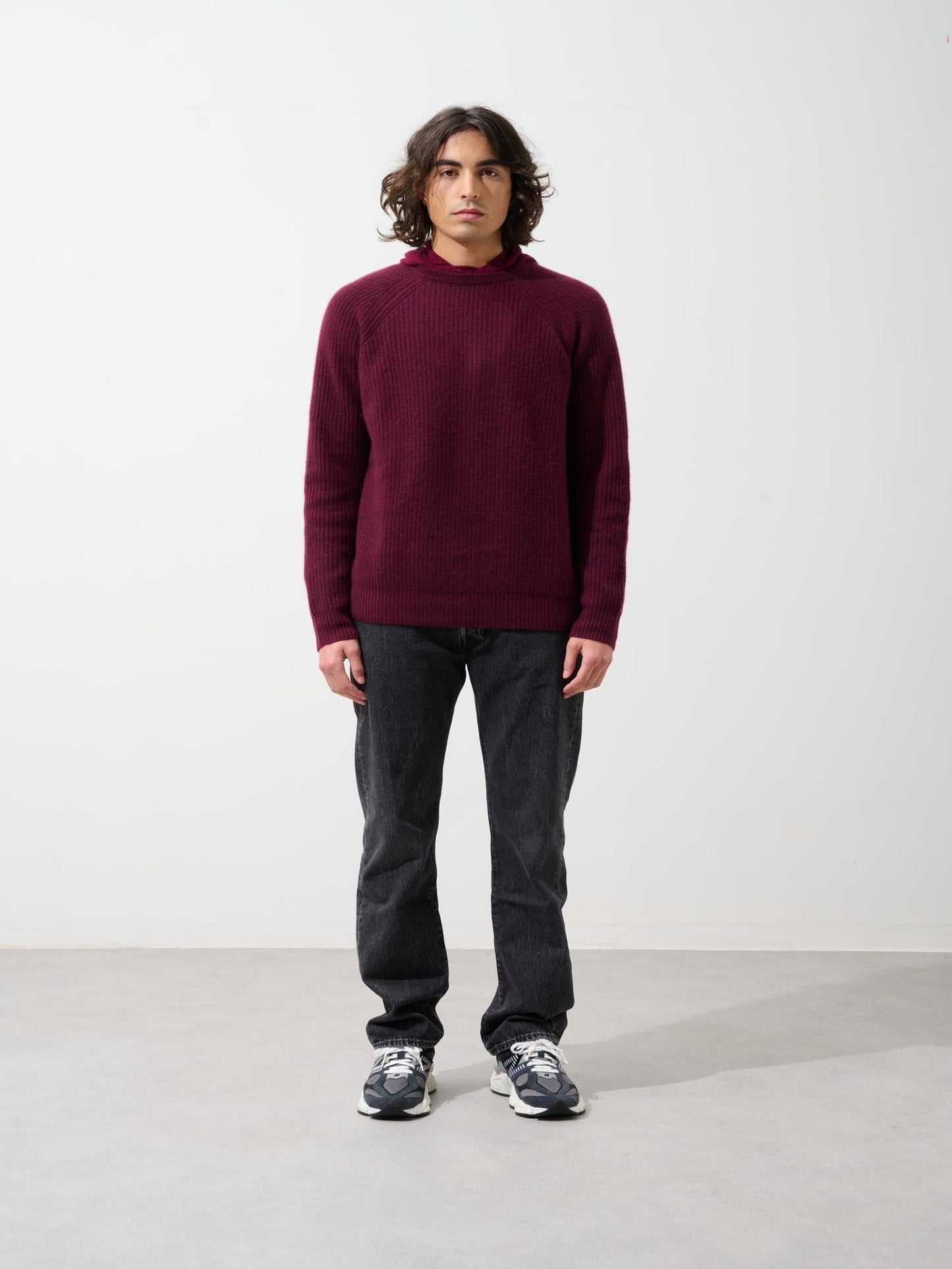 CABANES pull col rond 4 fils mûre 100% cachemire