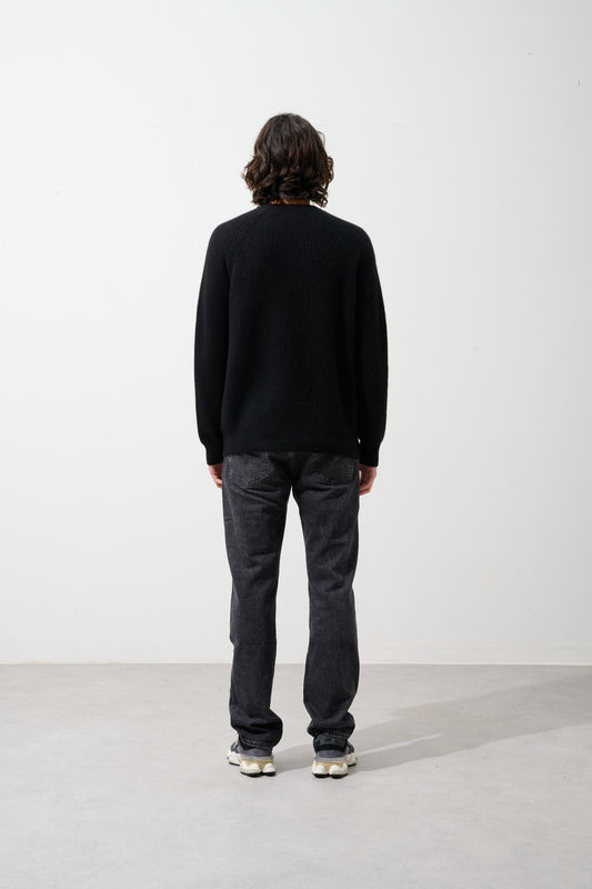 CABANES 4-thread round-neck sweater black 100% cashmere