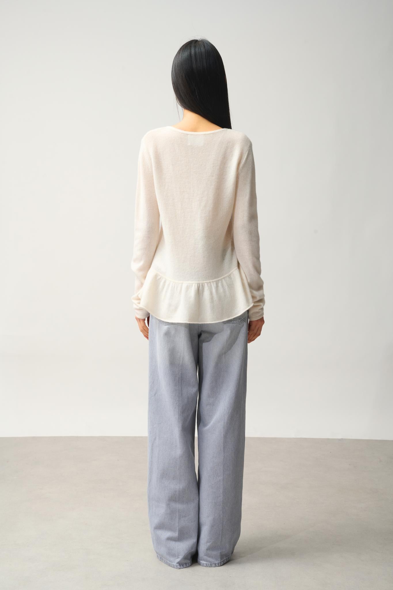 CADAIR Ivory ruffled low-neck pullover 100% cashmere