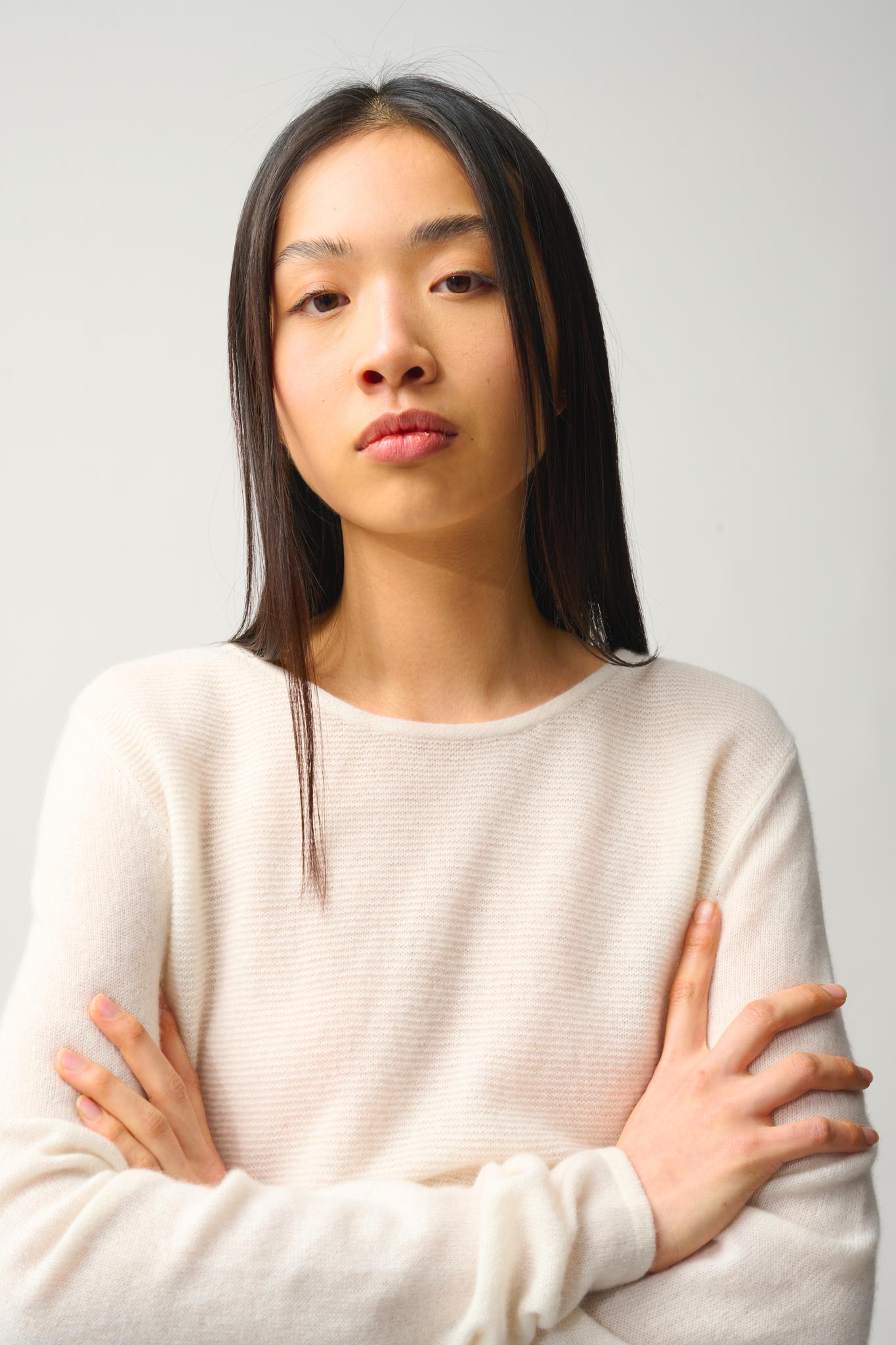 CADAIR Ivory ruffled low-neck pullover 100% cashmere