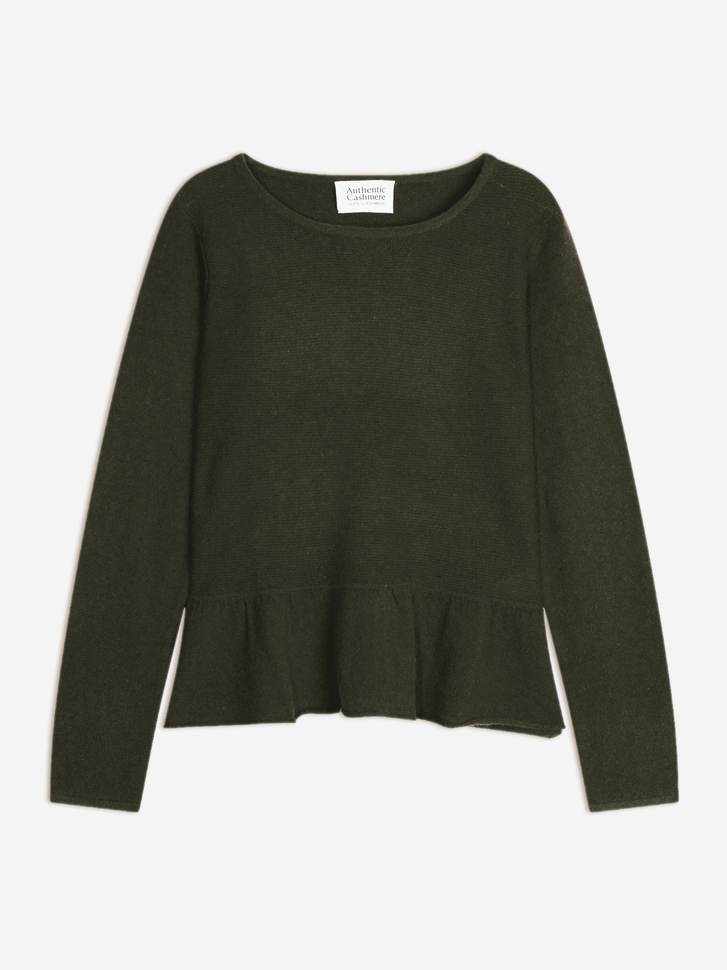 CADAIR Pullover mit Rundhalsausschnitt und Rüschen unten khaki 100% Kaschmir