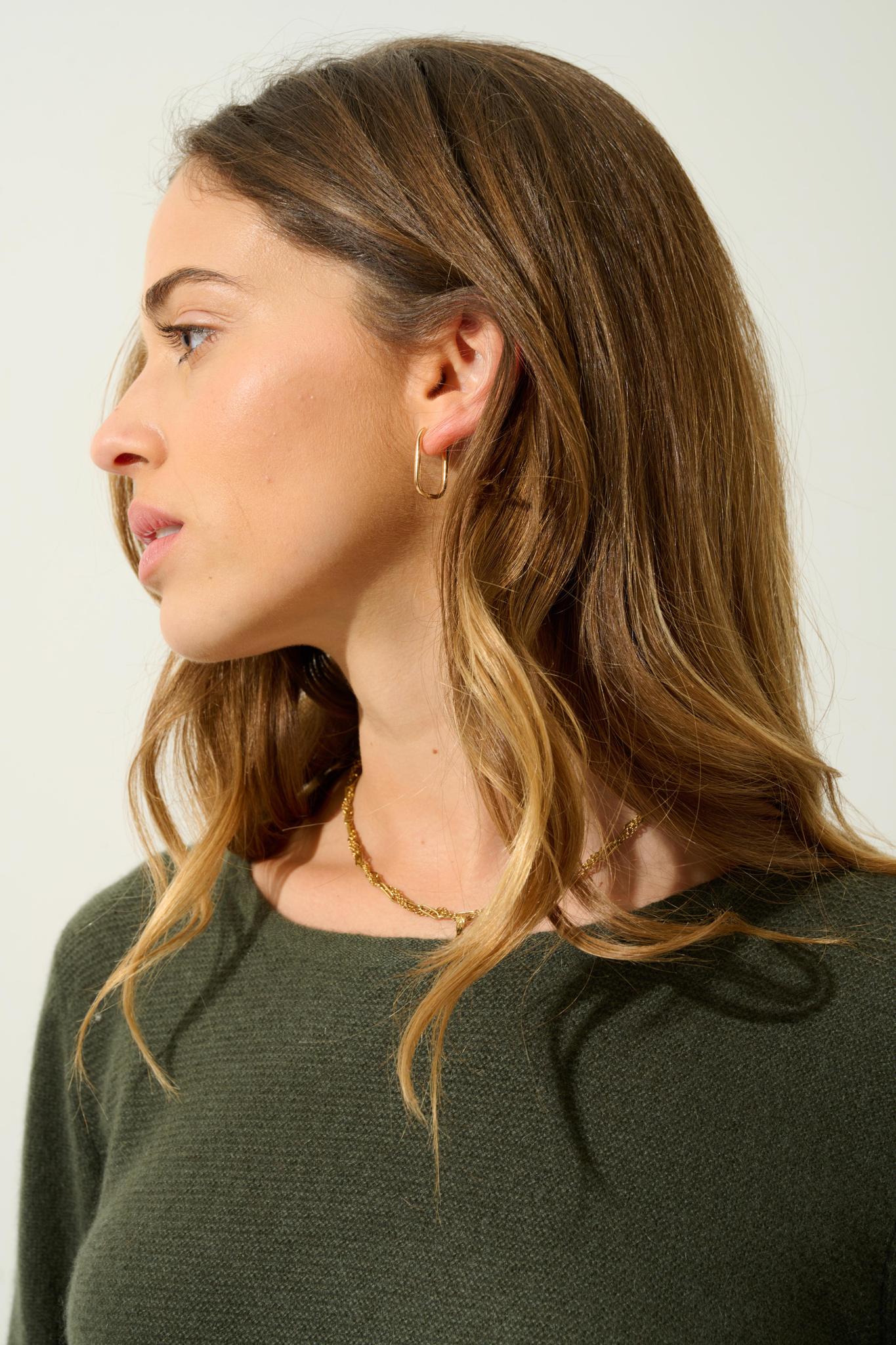 CADAIR khaki round-neck sweater with ruffled bottom 100% cashmere