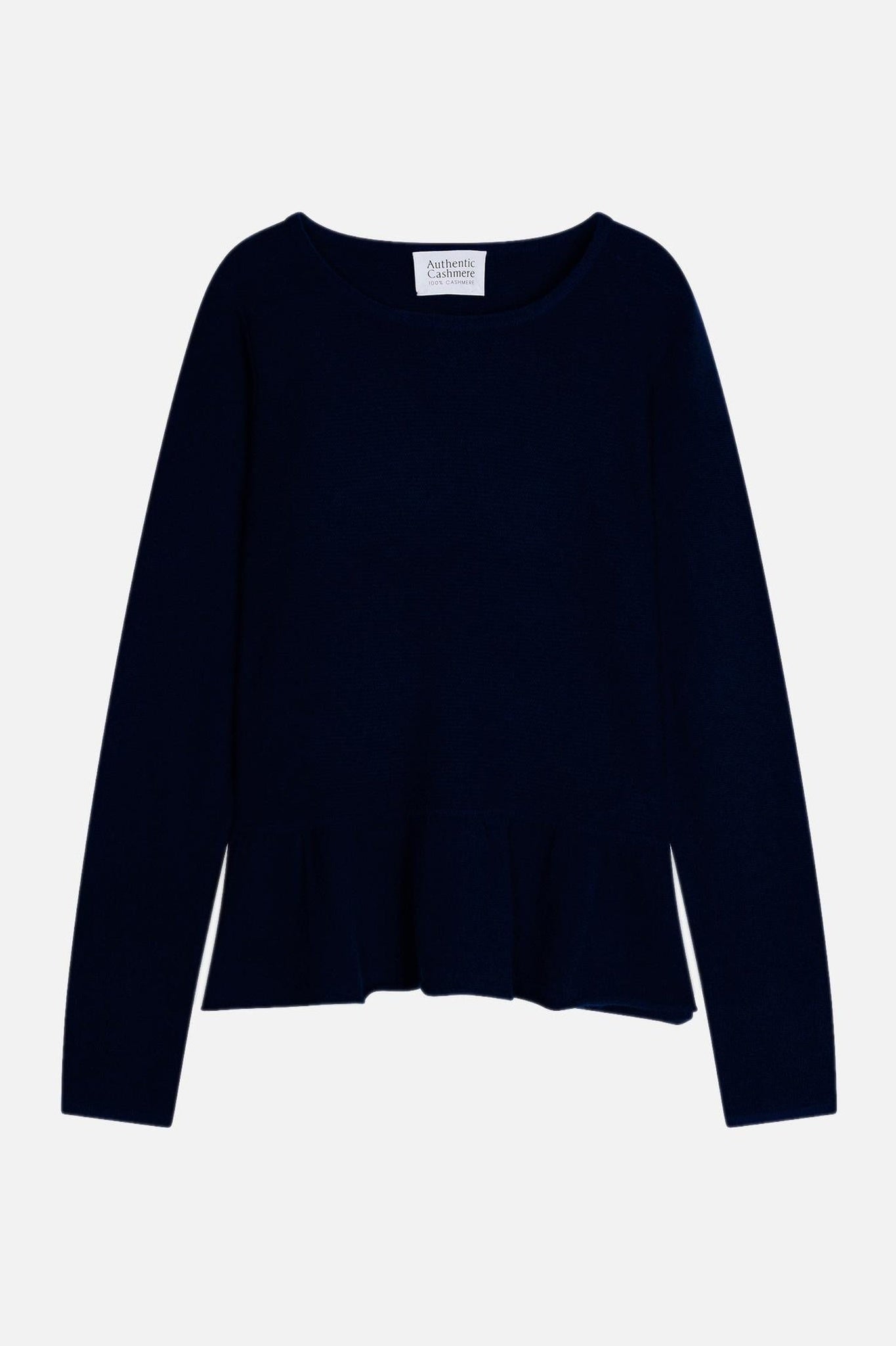 CADAIR pull col rond bas volanté navy 100% cachemire