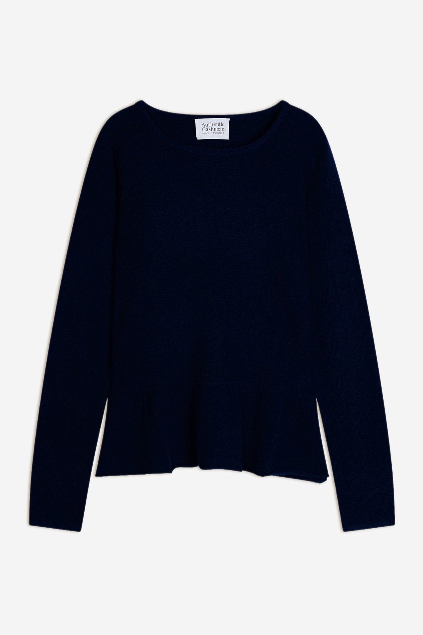 cadair pull col rond bas volanté navy 100% cachemire