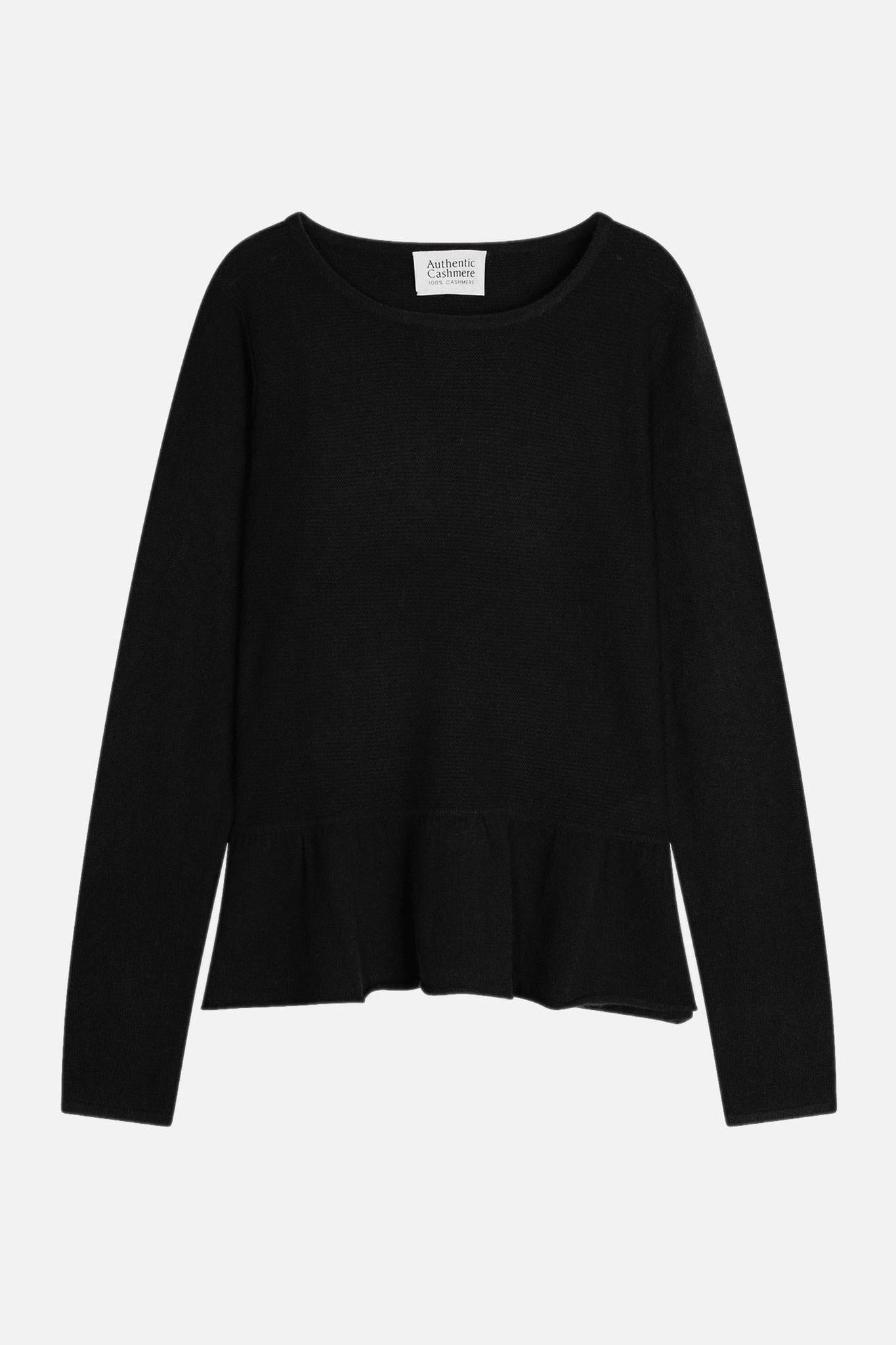 CADAIR pull col rond bas volanté noir 100% cachemire