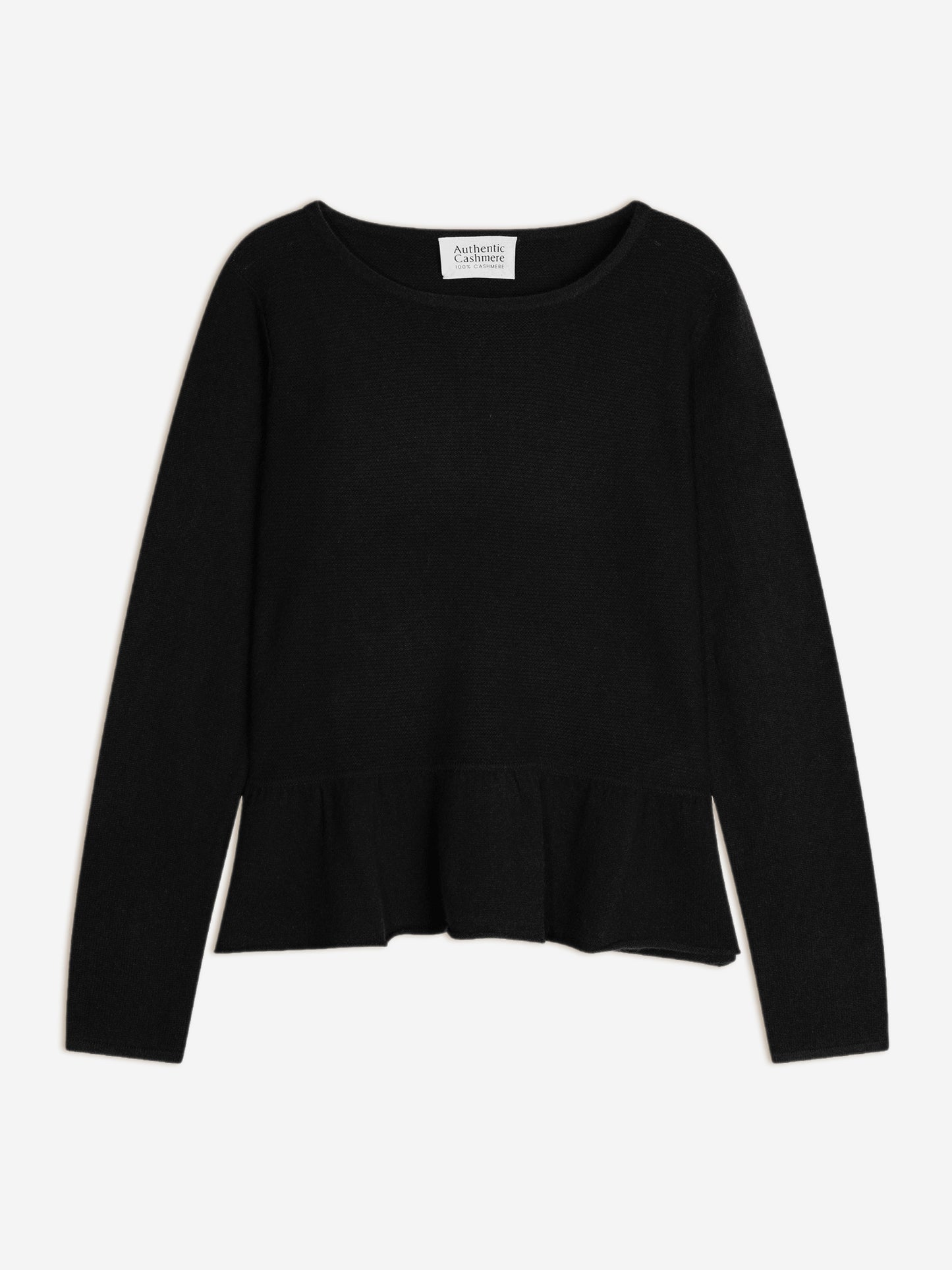 CADAIR Pullover Rundhalsausschnitt Rüschenstrumpf schwarz 100% Kaschmir