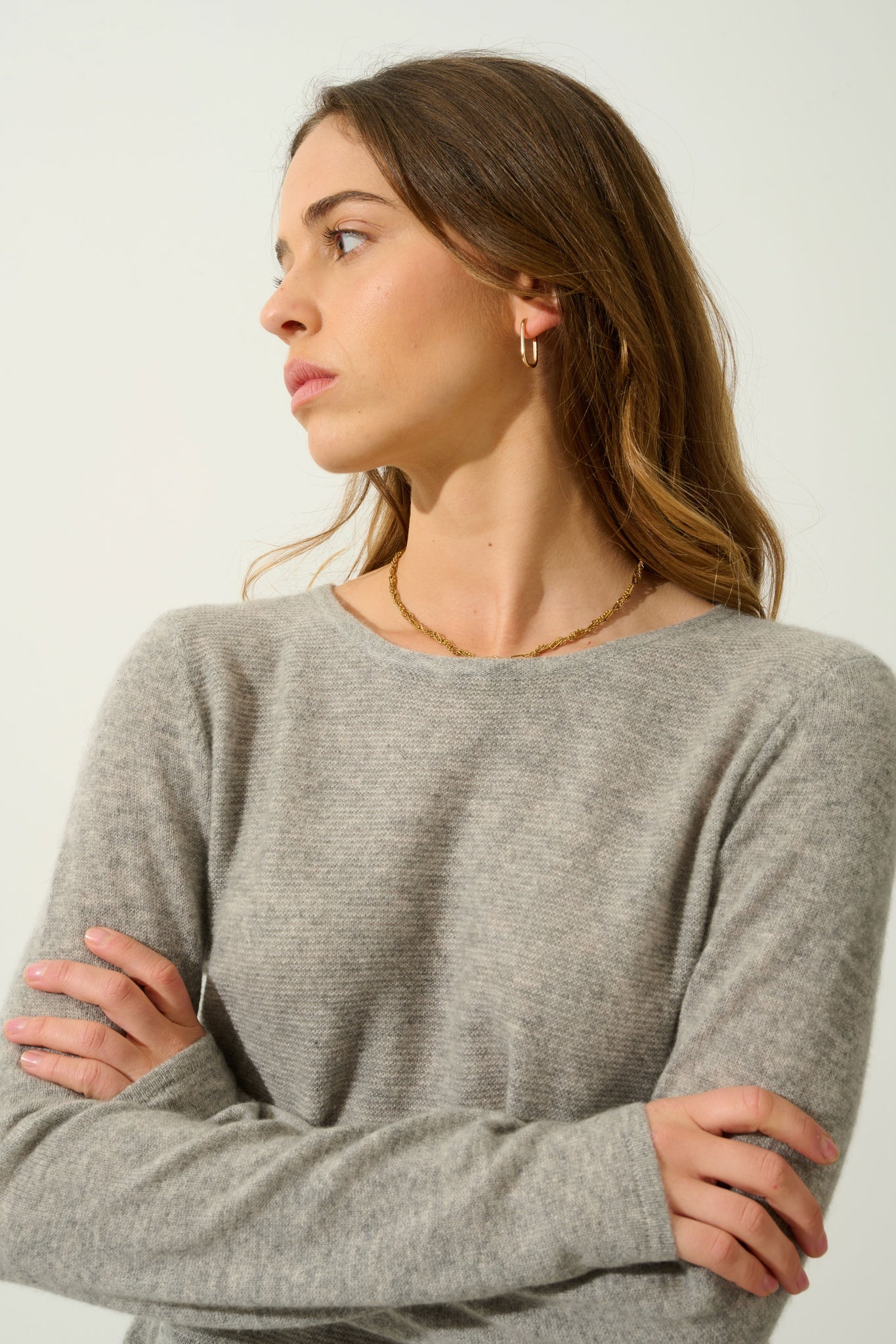 CADAIR Pullover mit Rundhalsausschnitt und Rüschen unten Wolken meliert 100% Kaschmir