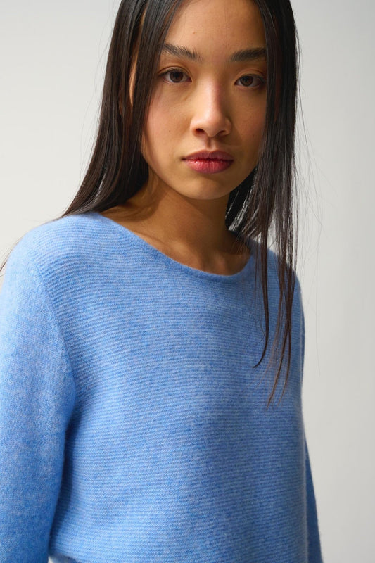 CADAIR pull col rond bas volanté sky 100% cachemire