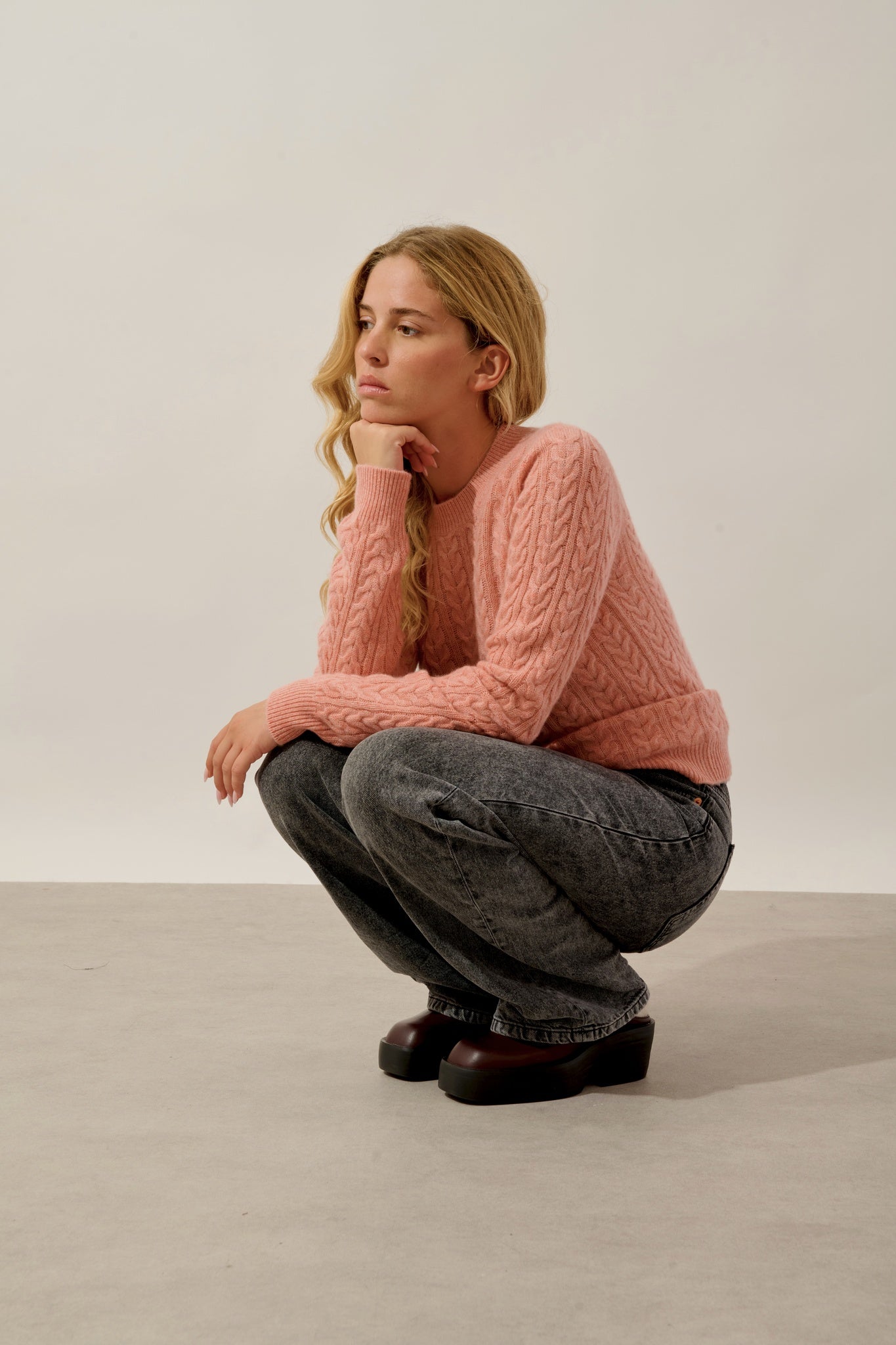 CAELITH pull col rond 4 fils corail chiné 100% cachemire