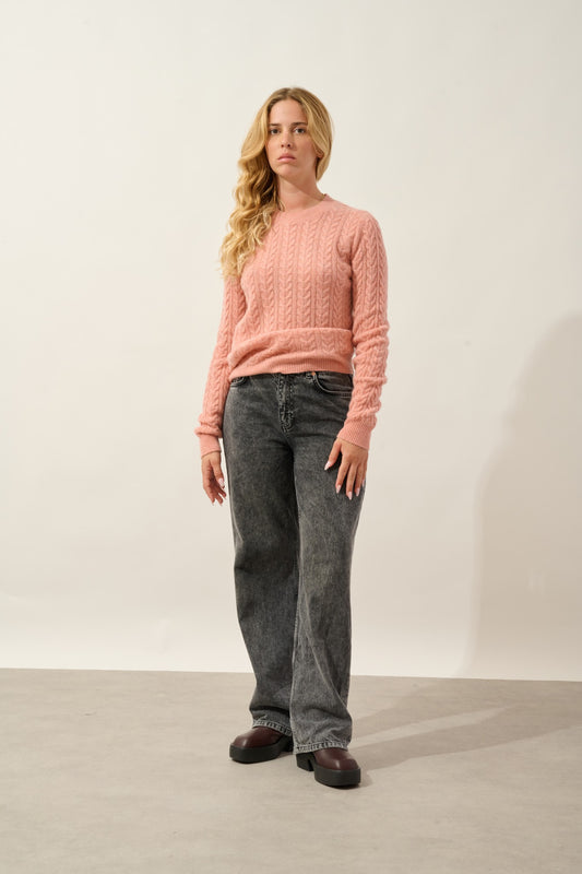 caelith pull col rond 4 fils corail chiné 100% cachemire