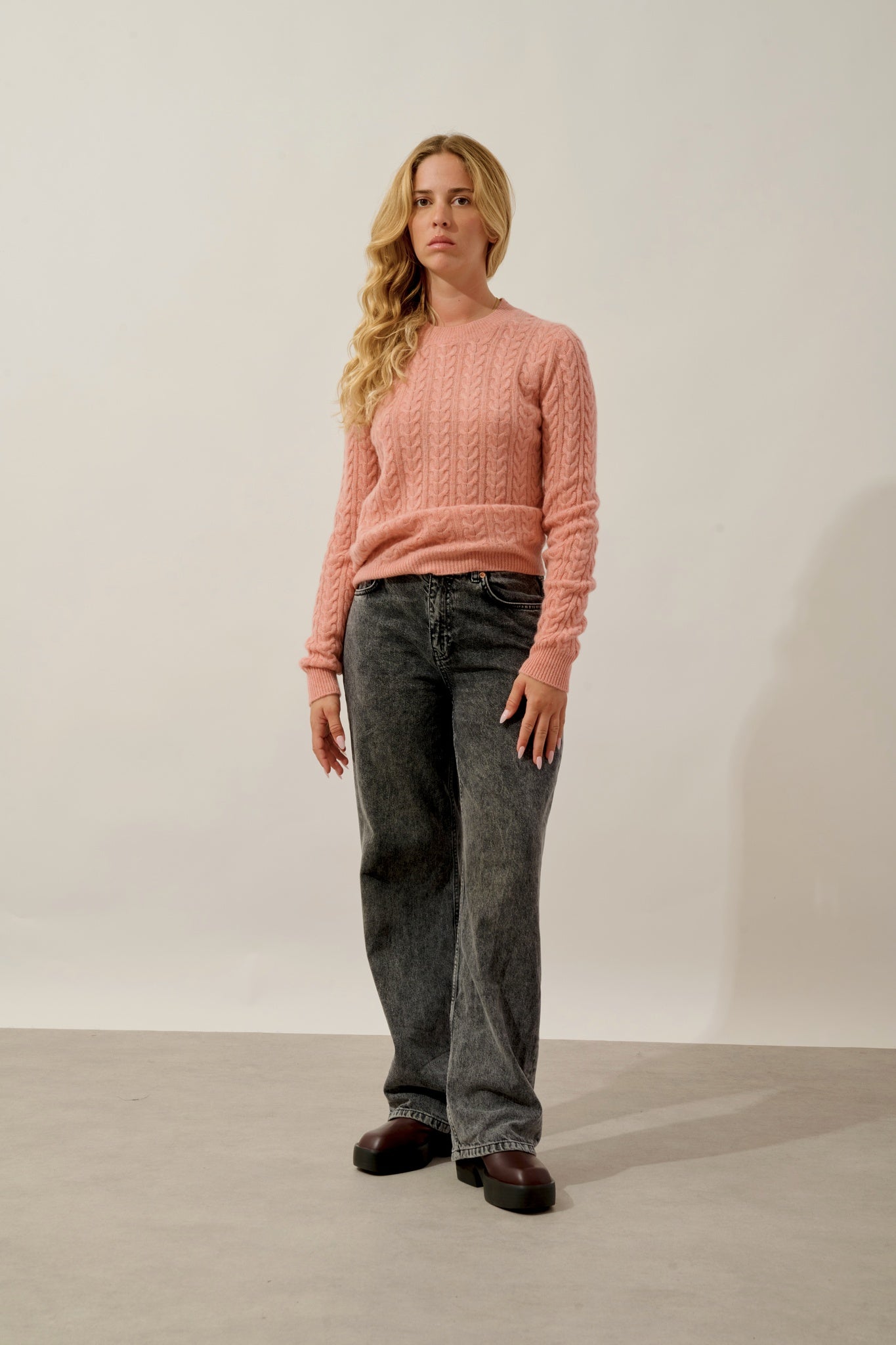 CAELITH pull col rond 4 fils corail chiné 100% cachemire