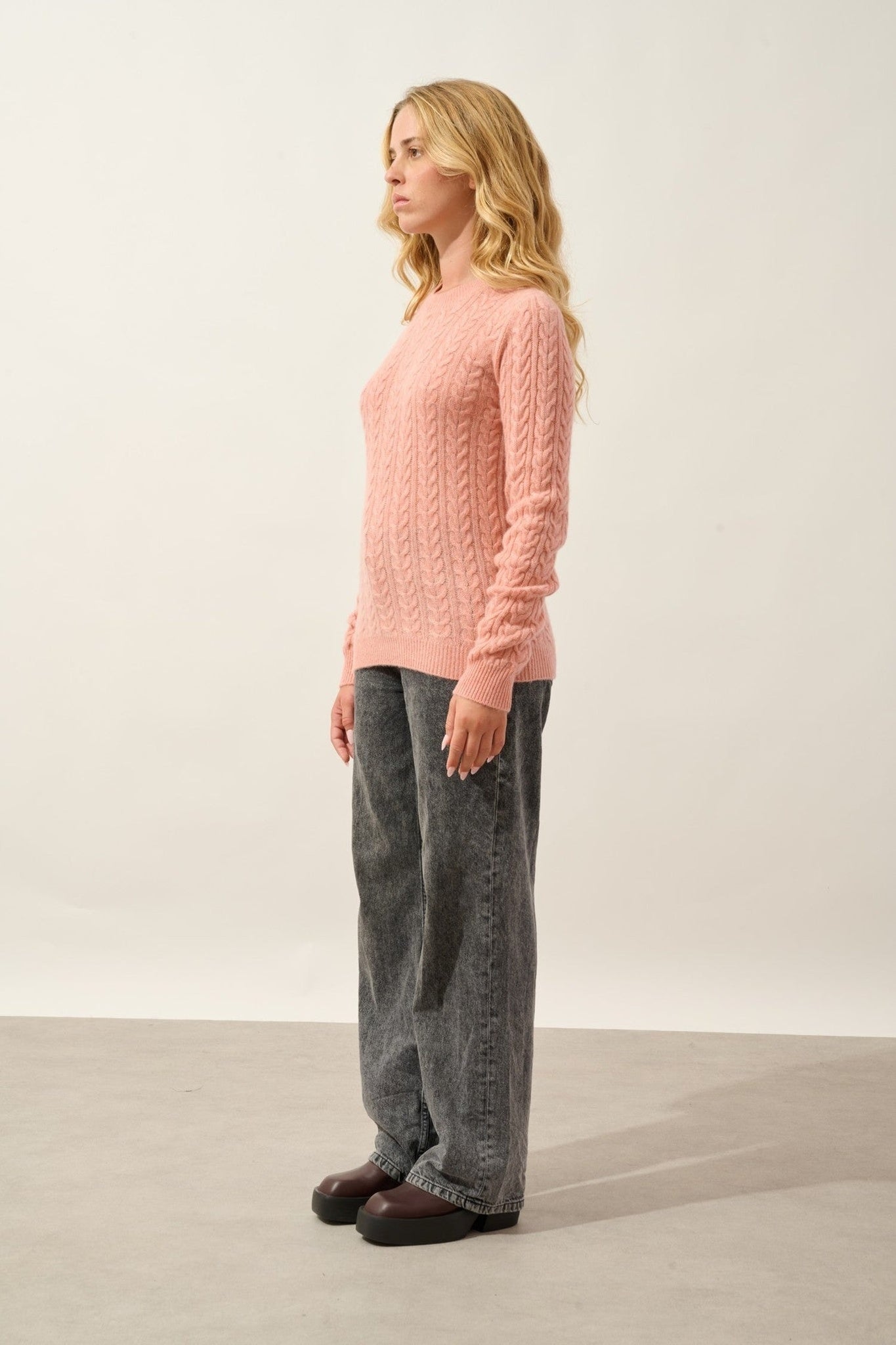 caelith pull col rond 4 fils corail chiné 100% cachemire