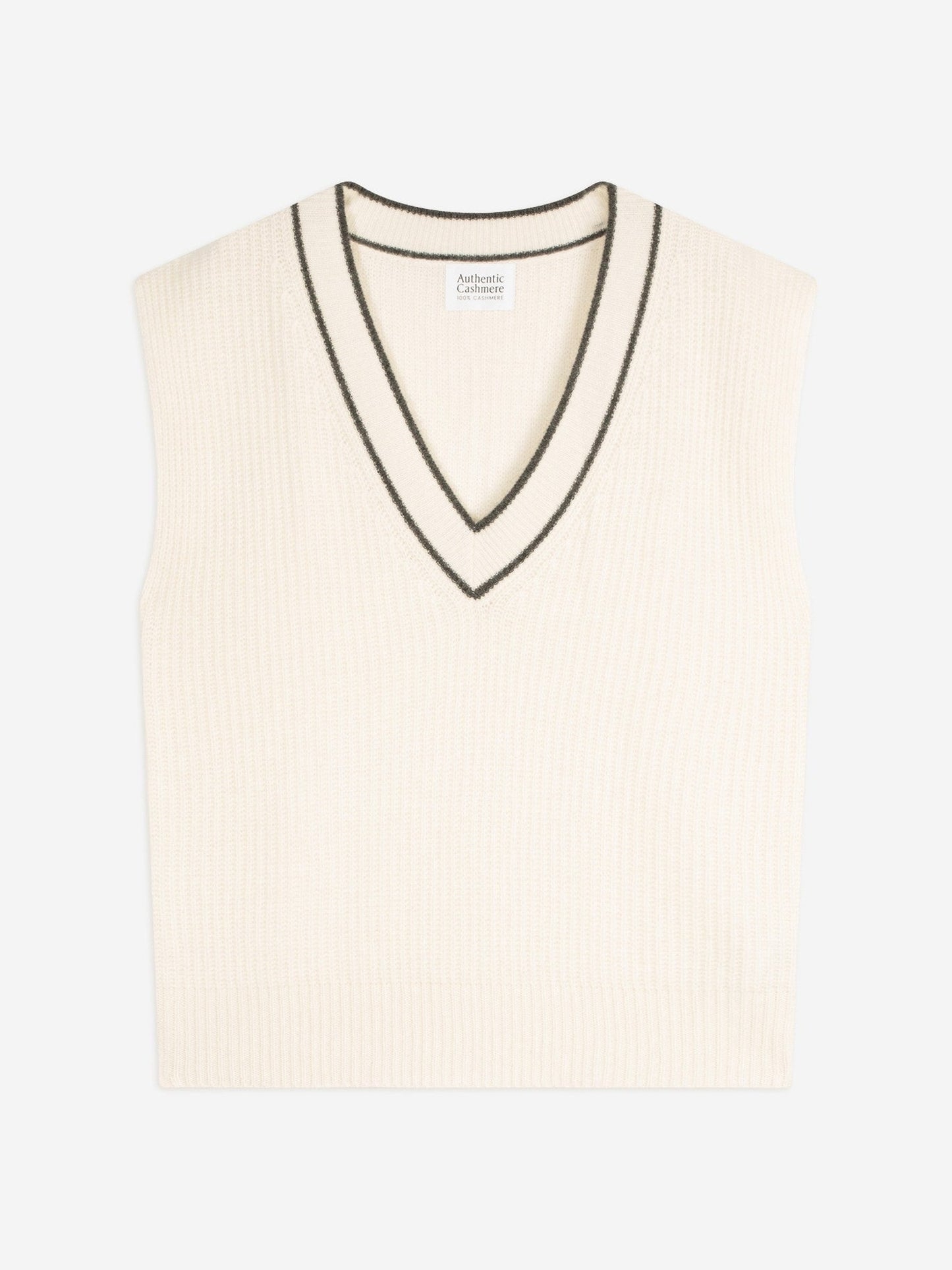 cami pull col v sans manches 4 fils bi-color neige anthracite chiné 100% cachemire