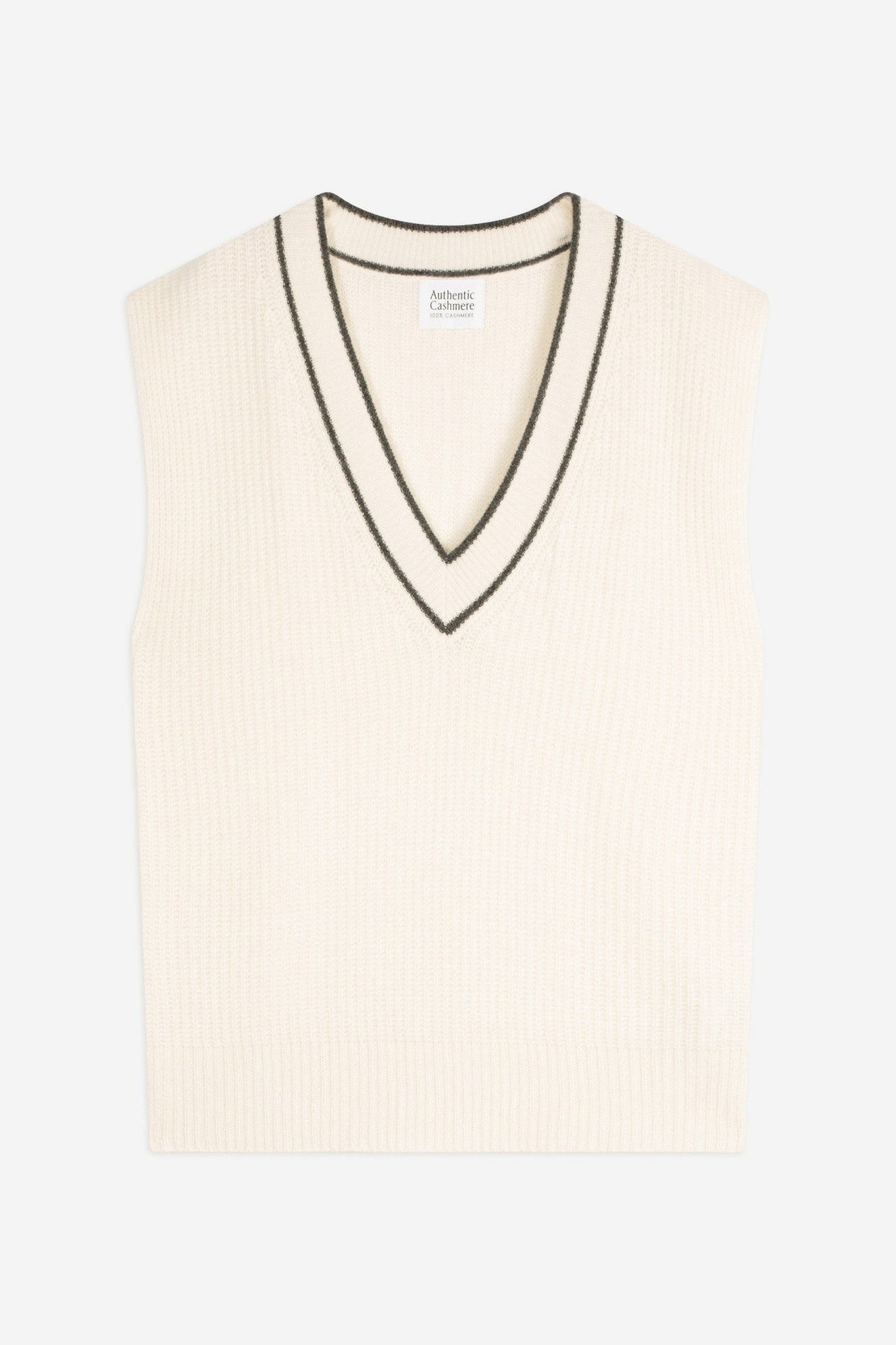 cami pull col v sans manches 4 fils bi-color neige anthracite chiné 100% cachemire