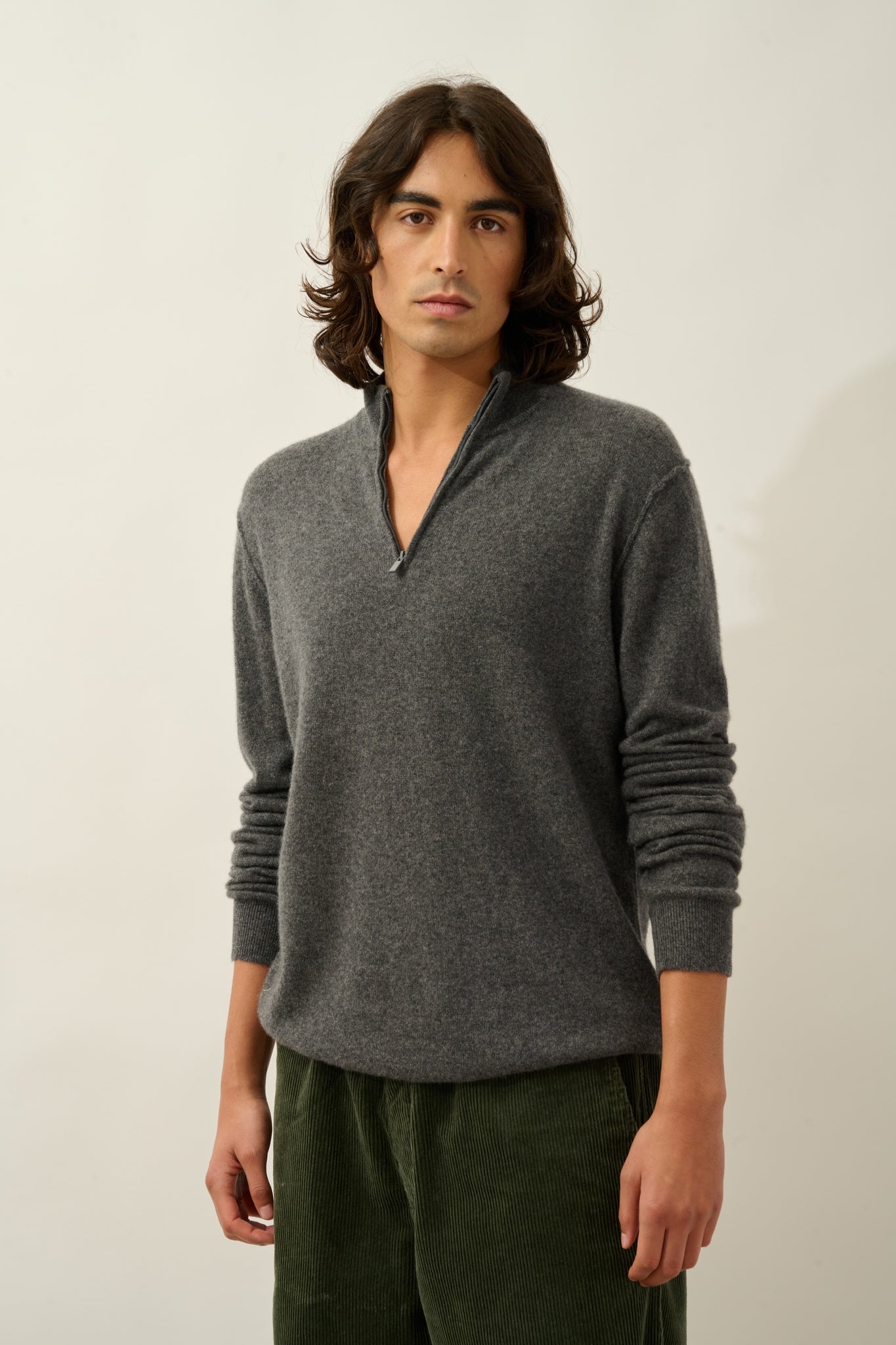 CANDICE pull camionneur anthracite chiné 100% cachemire