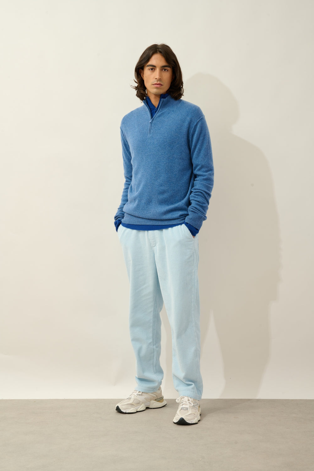 CANDICE pull camionneur bleu denim 100% cachemire