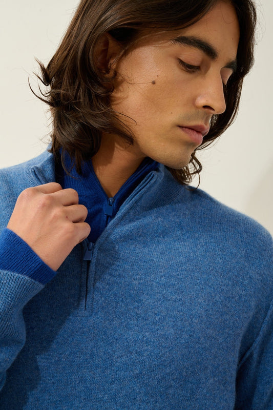 candice pull camionneur bleu denim 100% cachemire