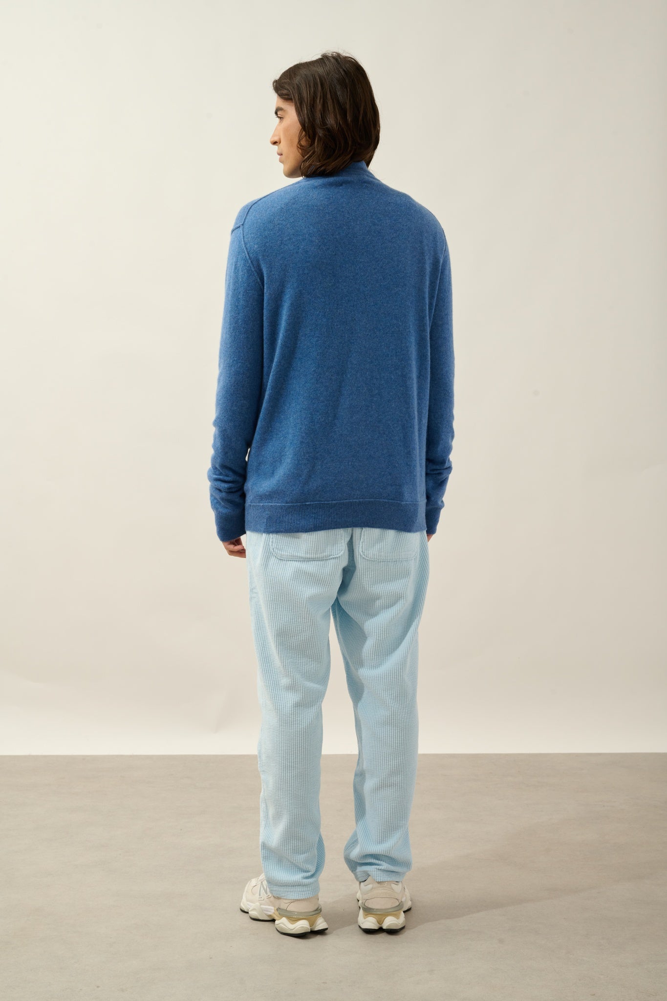 CANDICE pull camionneur bleu denim 100% cachemire