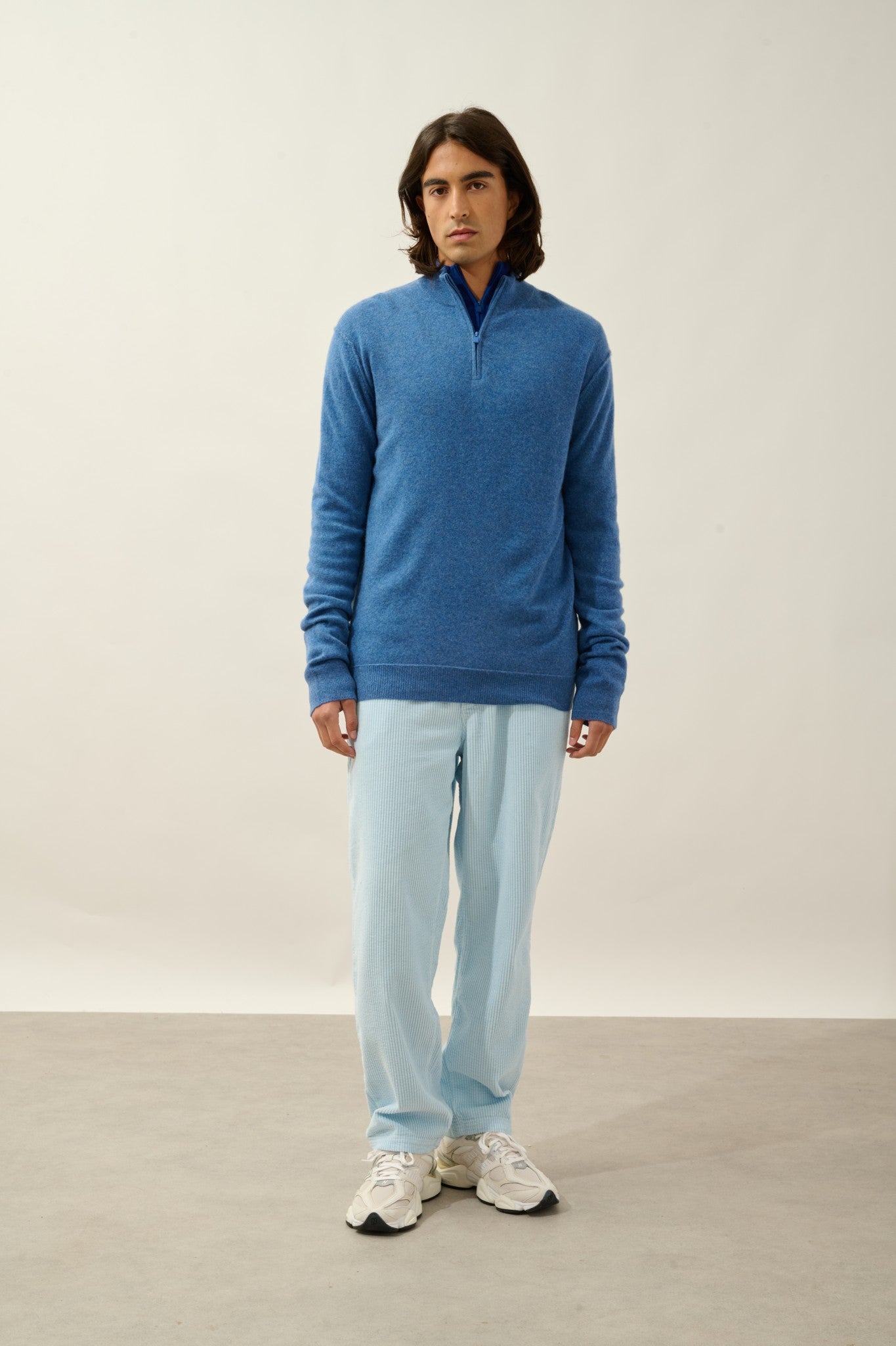 candice pull camionneur bleu denim 100% cachemire