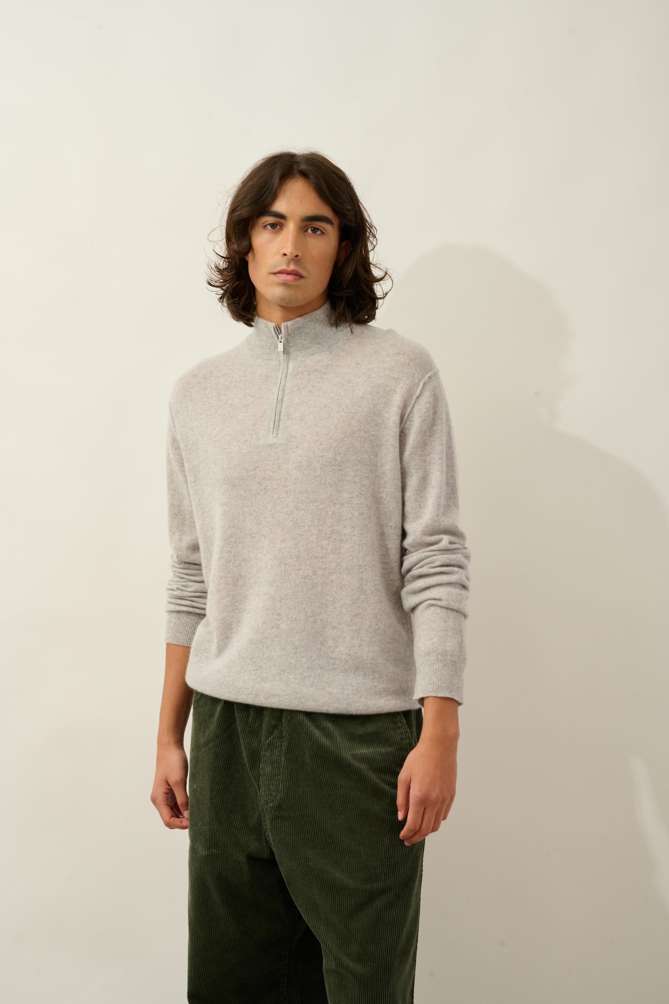 CANDICE pull camionneur gris clair chiné 100% cachemire