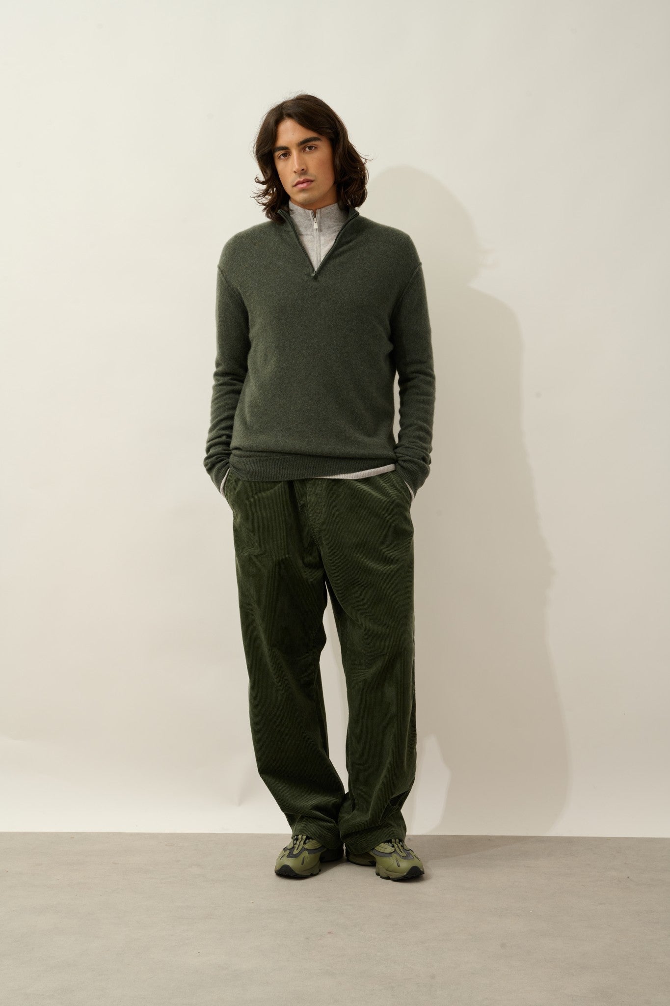 candice pull camionneur kaki chiné 100% cachemire