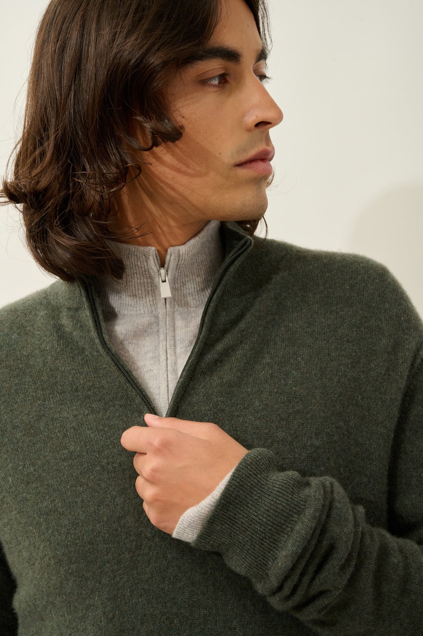 CANDICE pull camionneur kaki chiné 100% cachemire